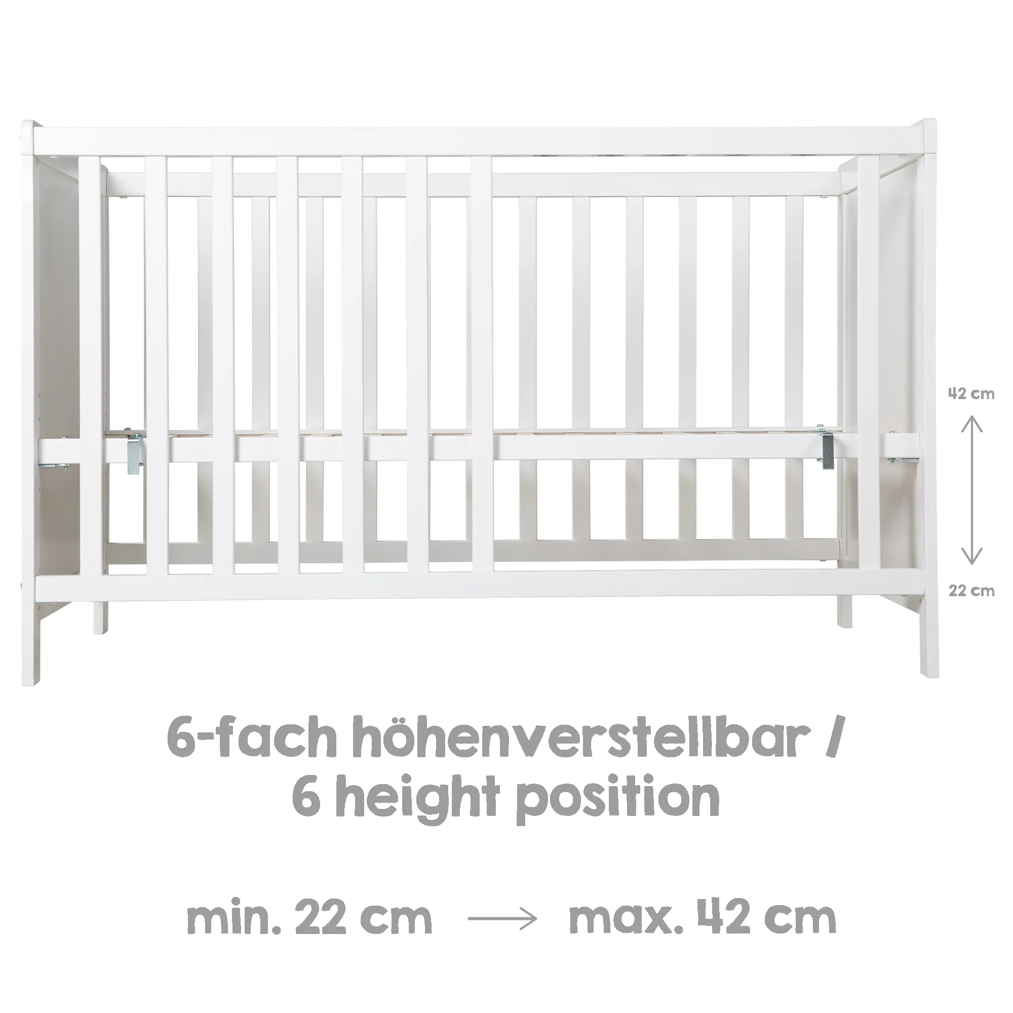 Baby- & Beistellbett 2in1 'Hamburg' 60x120 cm, weiß, verstellbar, inkl. 5 Schlupfsprossen - Image 7