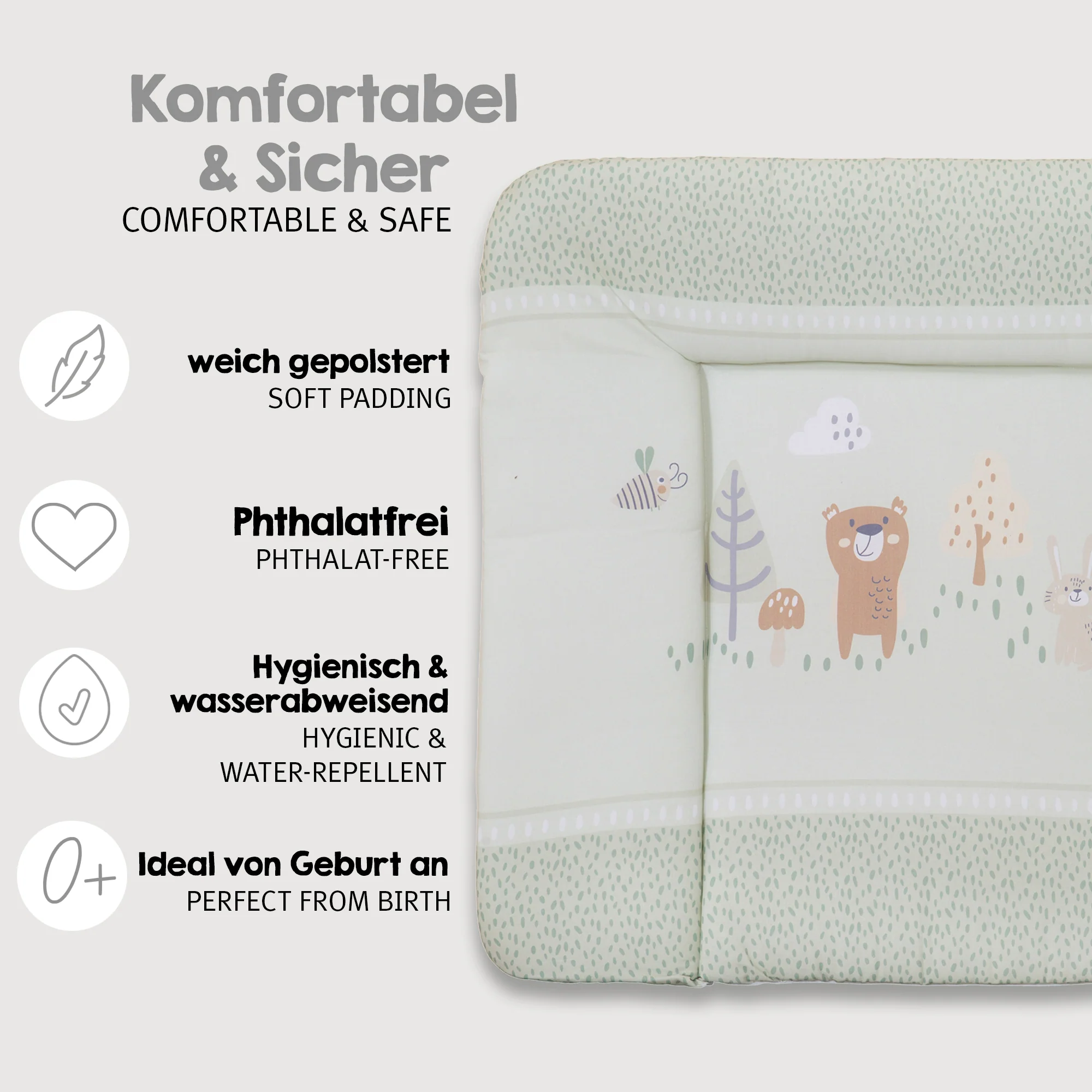 Wickelauflage 'Woodland Buddies' - 85 x 75 cm - PU-beschichtet - Pastellgrün - Image 3