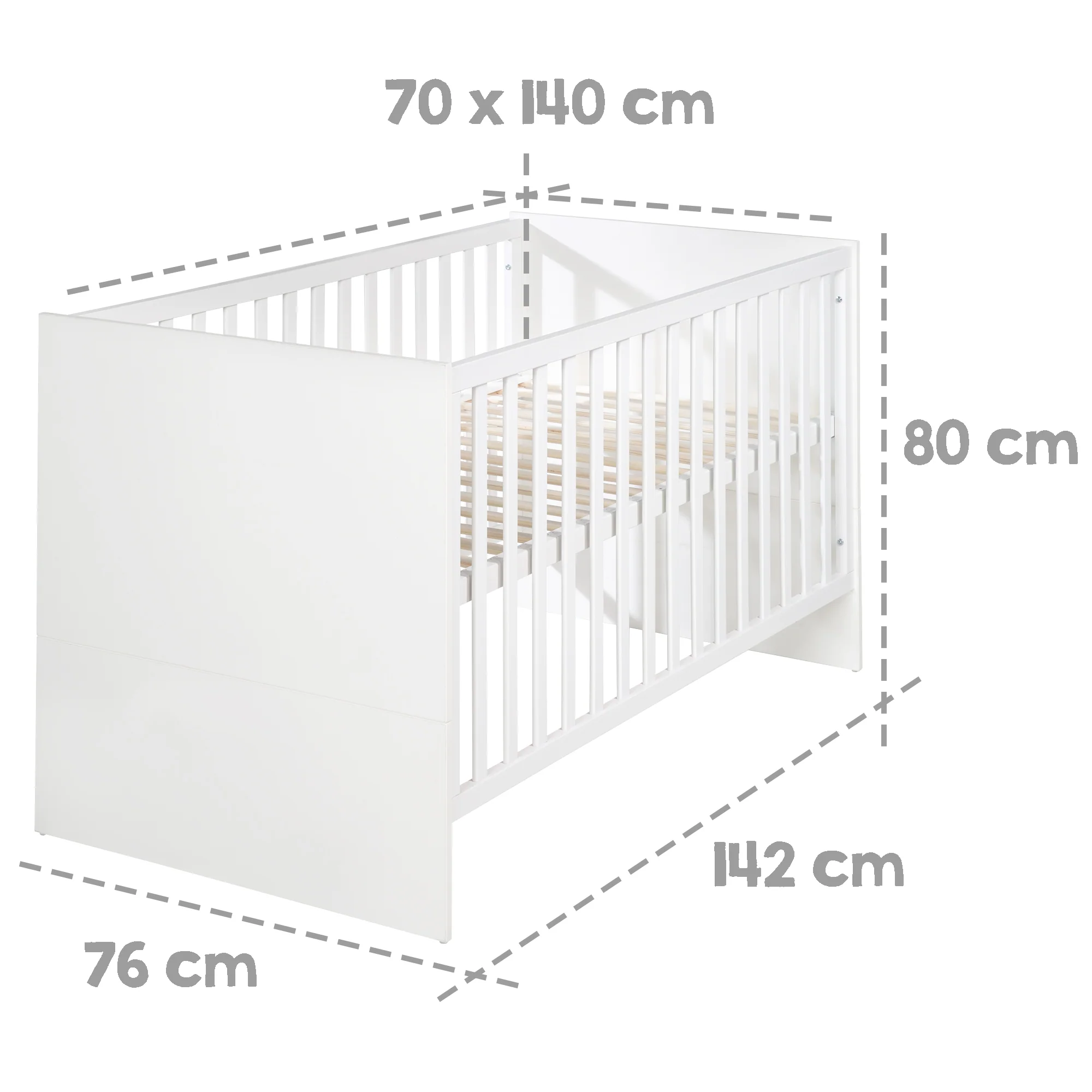 Zimmer Set 'Lilo' - Kombi-Bett 70x140 + Wickelkommode + Kleiderschrank - Weiß - Image 14