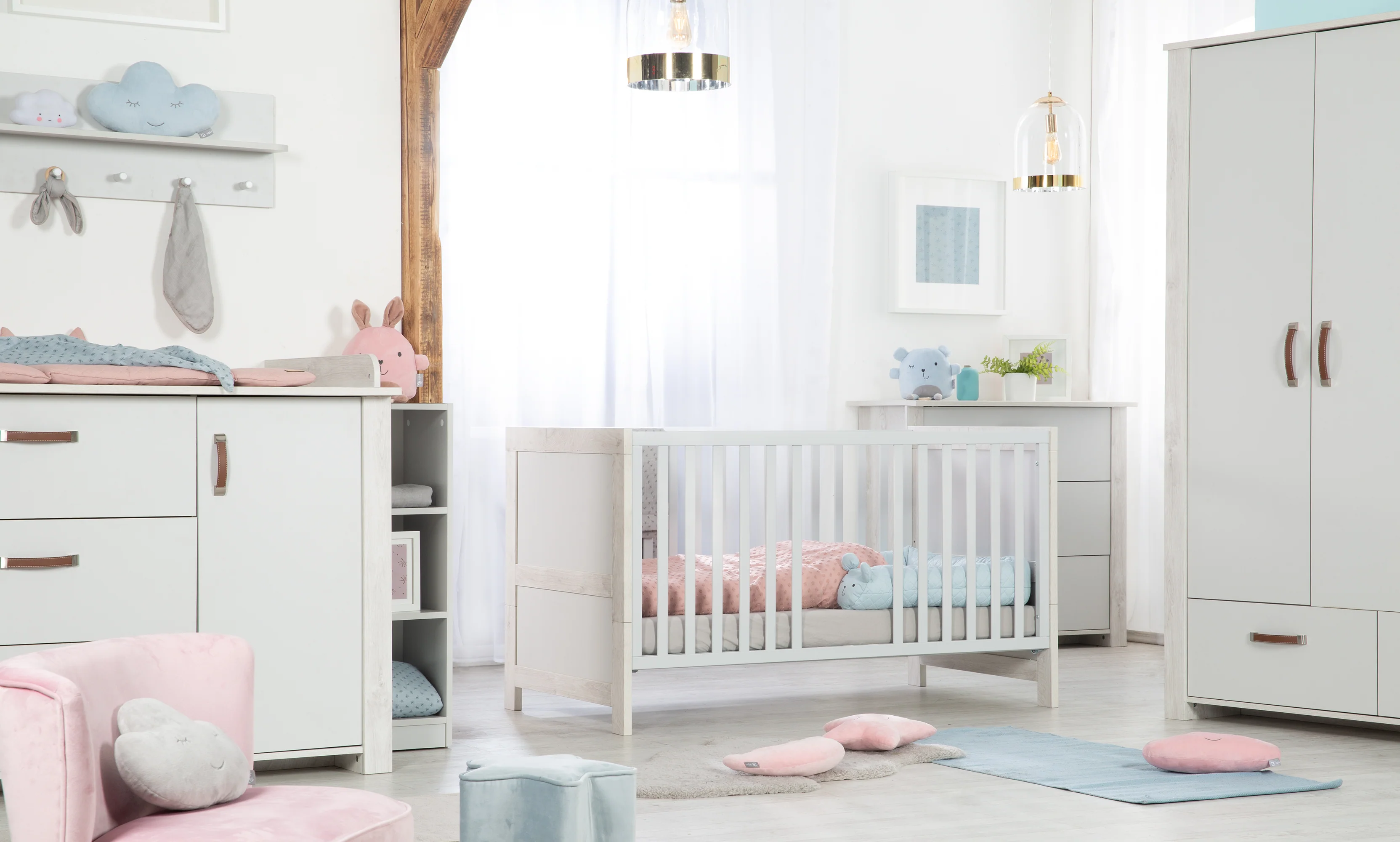 Kinderzimmerset 'Mila', inkl. Kombi-Bett 70 x 140 cm, Wickelkommode & 3-türigem Schrank, grau/weiß - Image 6