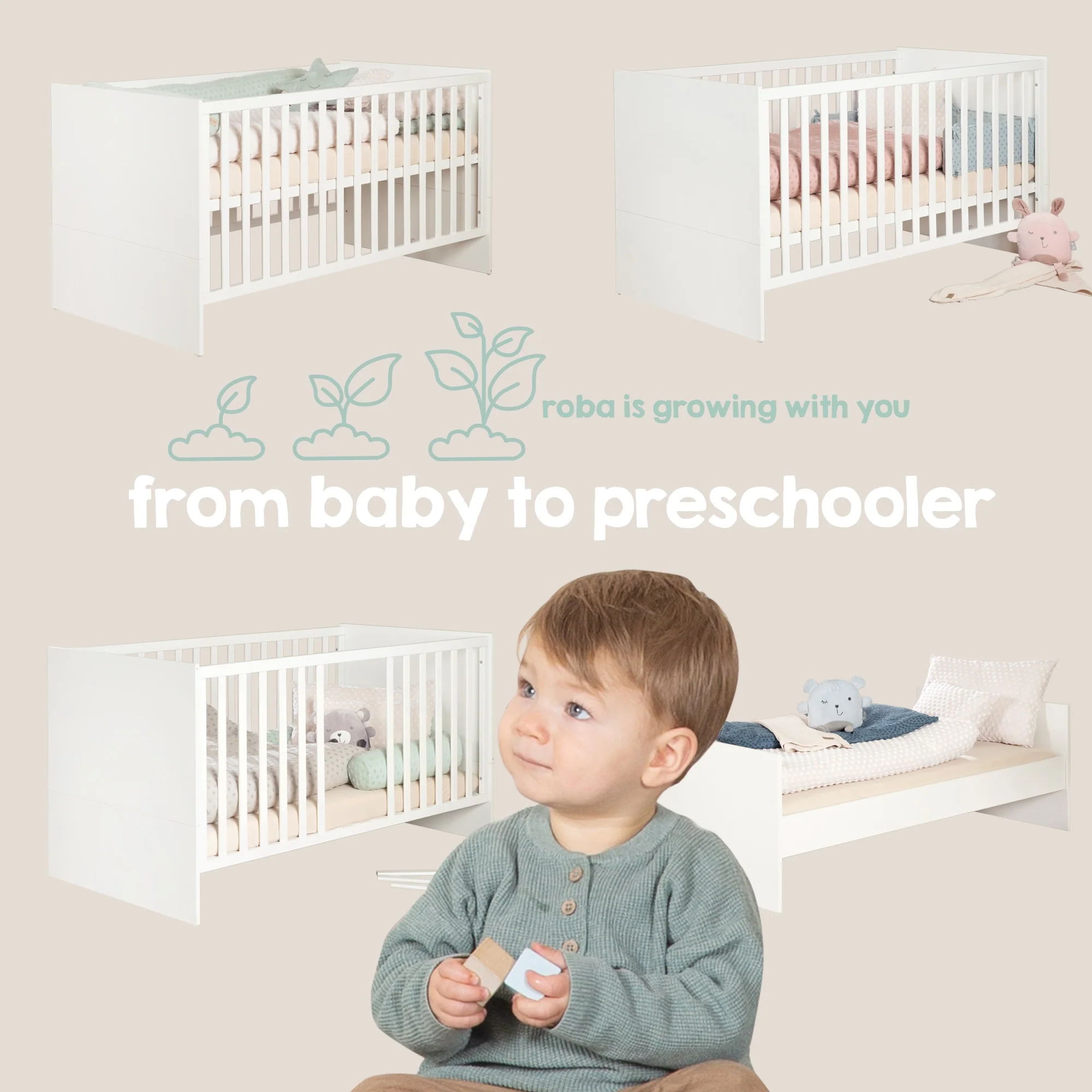 Kinderzimmer Set 'Lumo' 3-teilig - Kombi-Bett + Wickelkommode + Kleiderschrank - Weiß / Artisan Eiche - Image 14