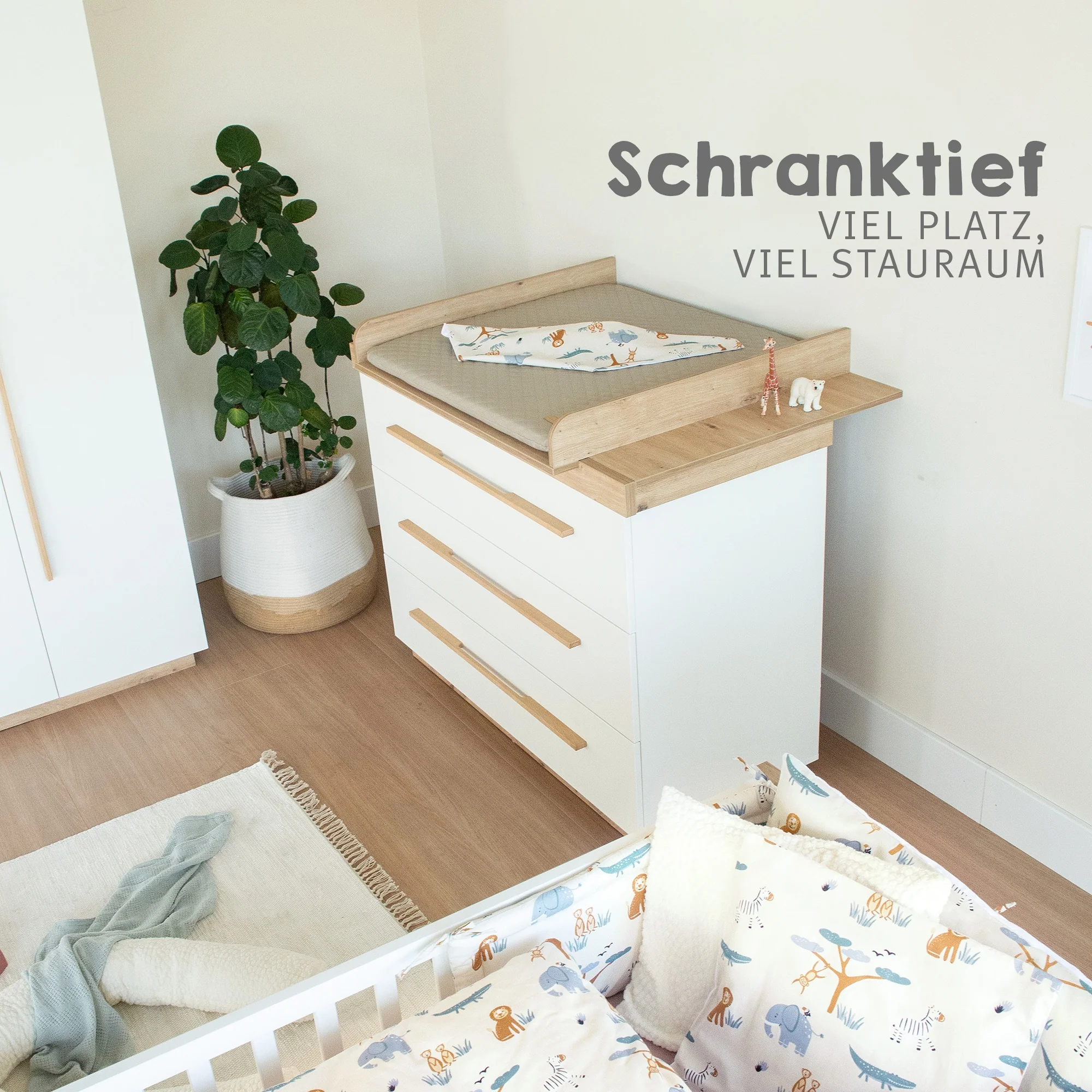 Kinderzimmer Set 'Lumo' 3-teilig - Kombi-Bett + Wickelkommode + Kleiderschrank - Weiß / Artisan Eiche - Image 4