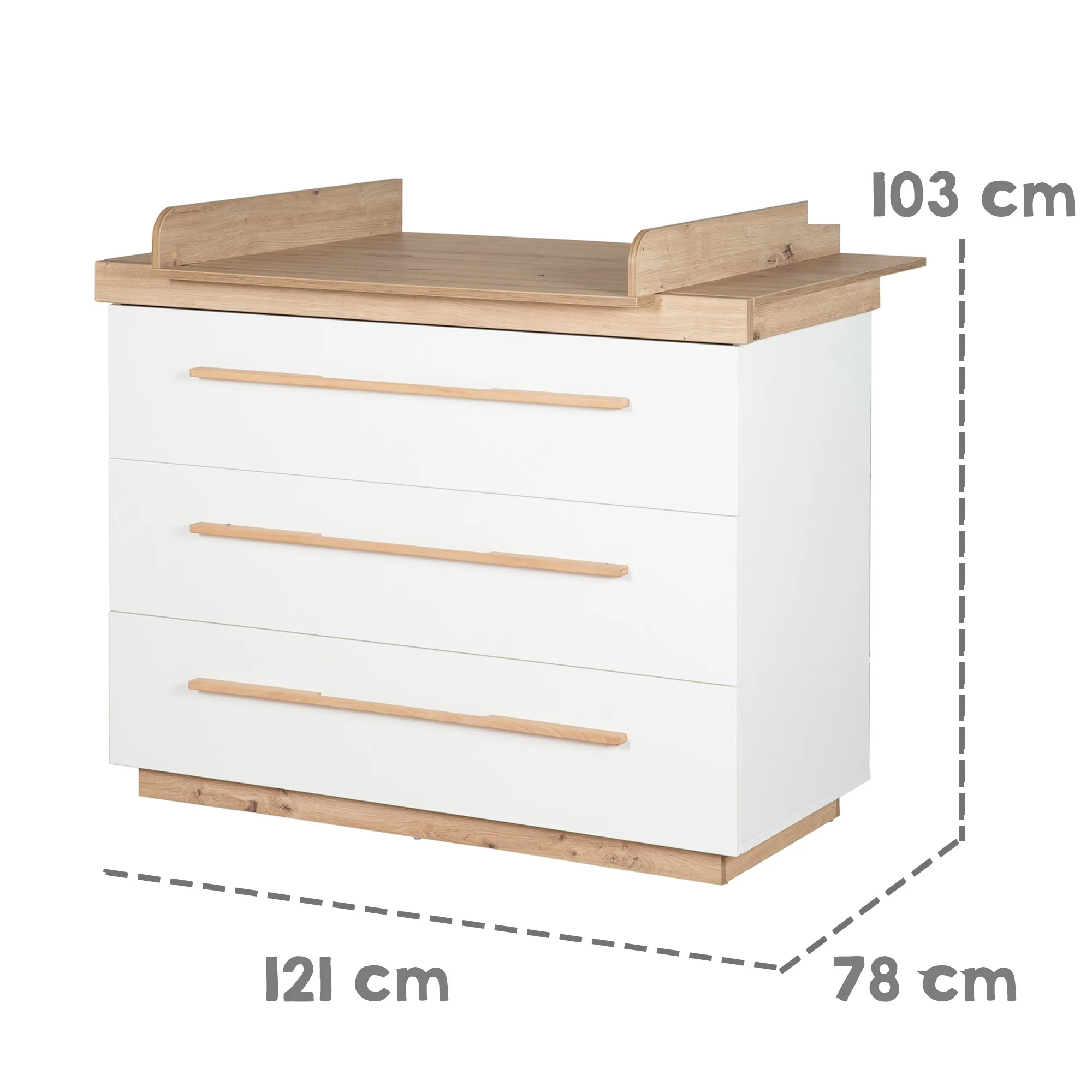 Kinderzimmer Set 'Lumo' 3-teilig - Kombi-Bett + Wickelkommode + Kleiderschrank - Weiß / Artisan Eiche - Image 5