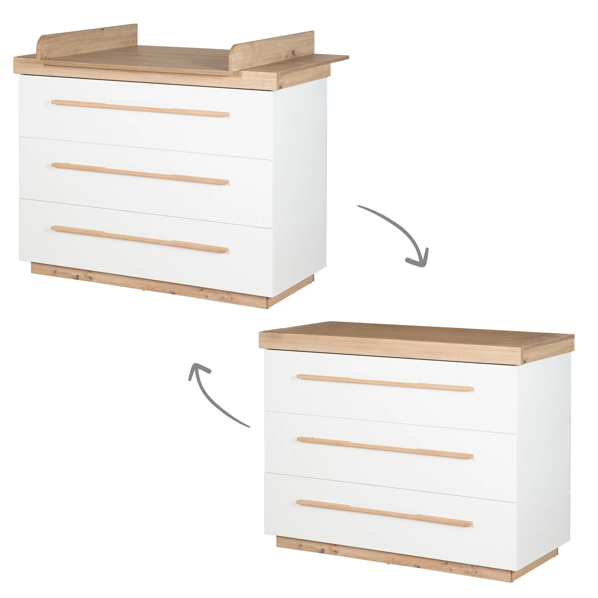 Kinderzimmer Set 'Lumo' 3-teilig - Kombi-Bett + Wickelkommode + Kleiderschrank - Weiß / Artisan Eiche - Image 9