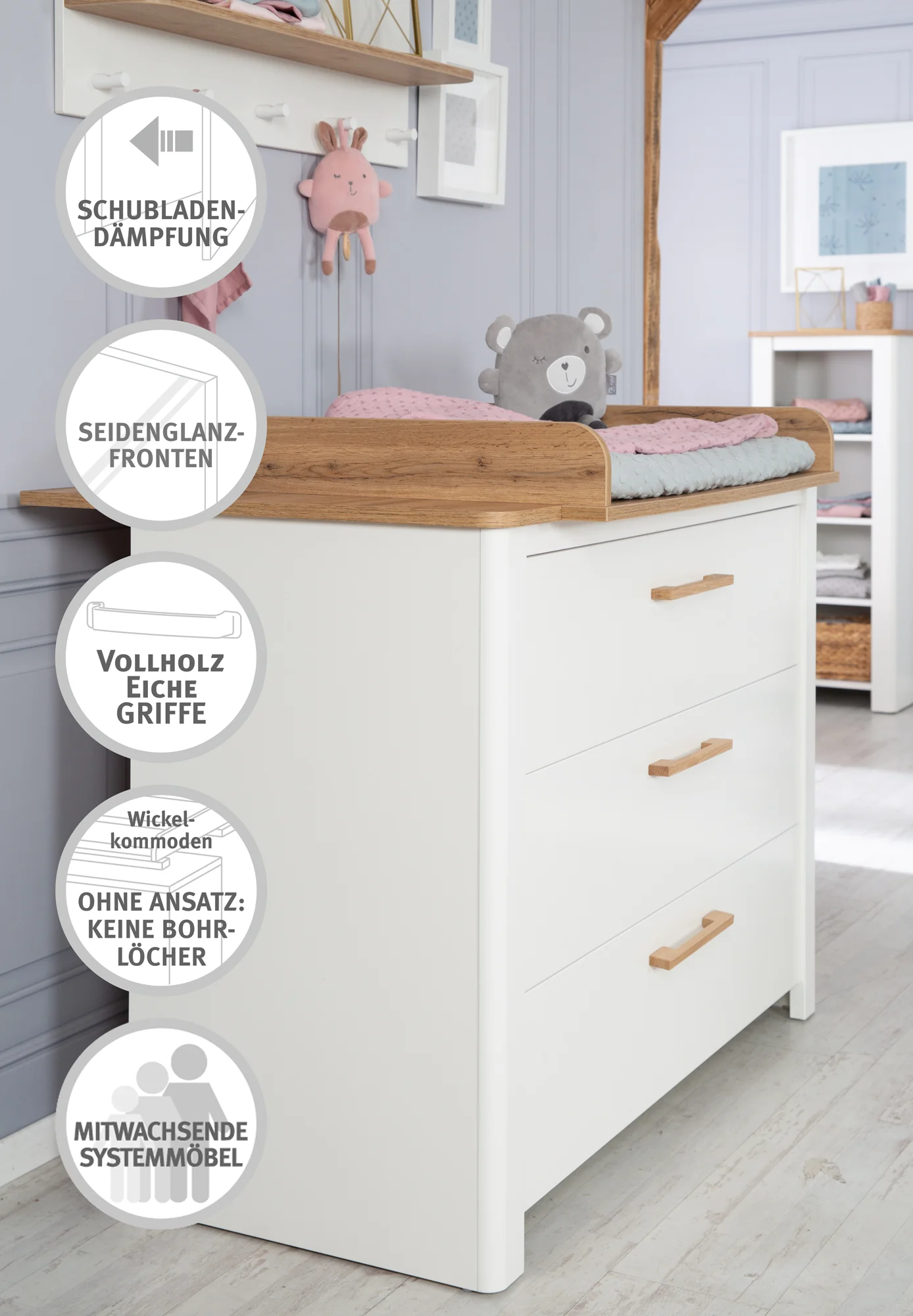 Möbelset 'Ava‘ 2-teilig, inkl. Kombi-Kinderbett 70 x 140 cm & Wickelkommode schranktief - Image 14