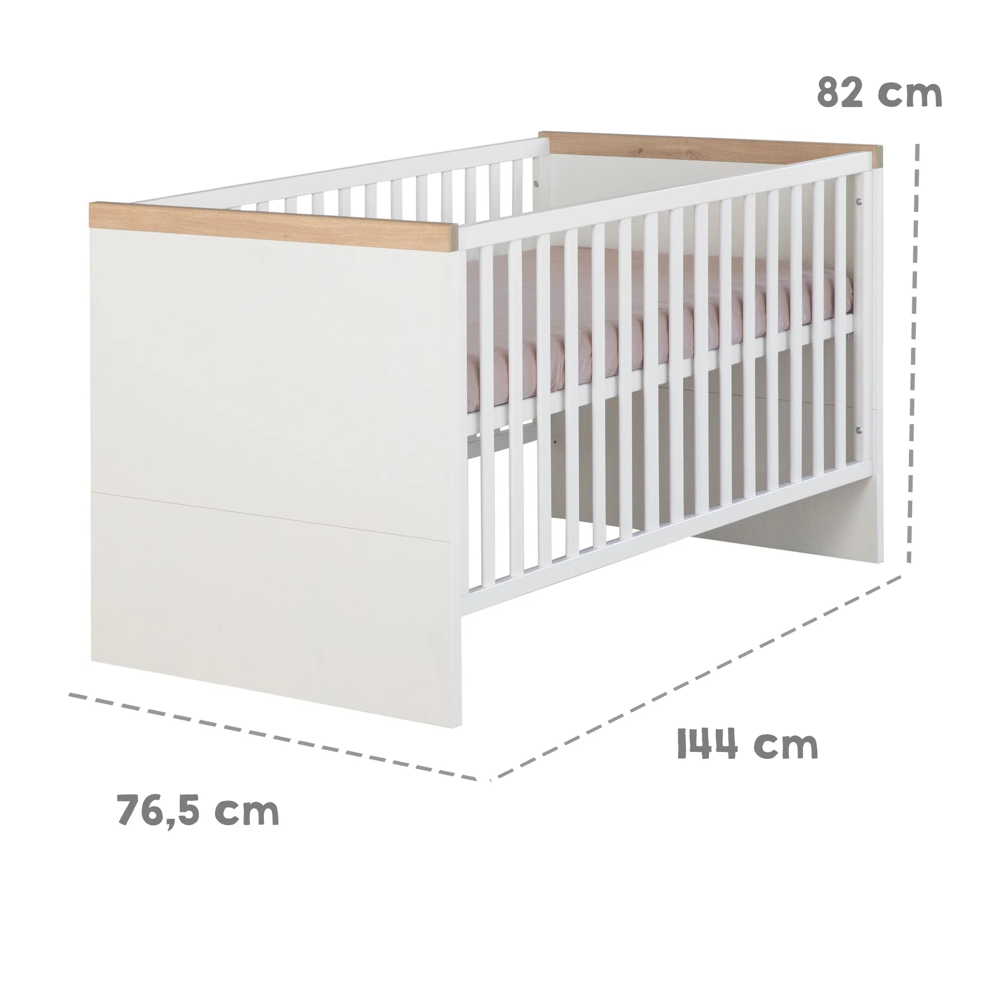 Möbelset 'Lumo' 2-teilig - Kombi-Kinderbett 70x140 + Wickelkommode - Weiß / Artisan Eiche - Image 11