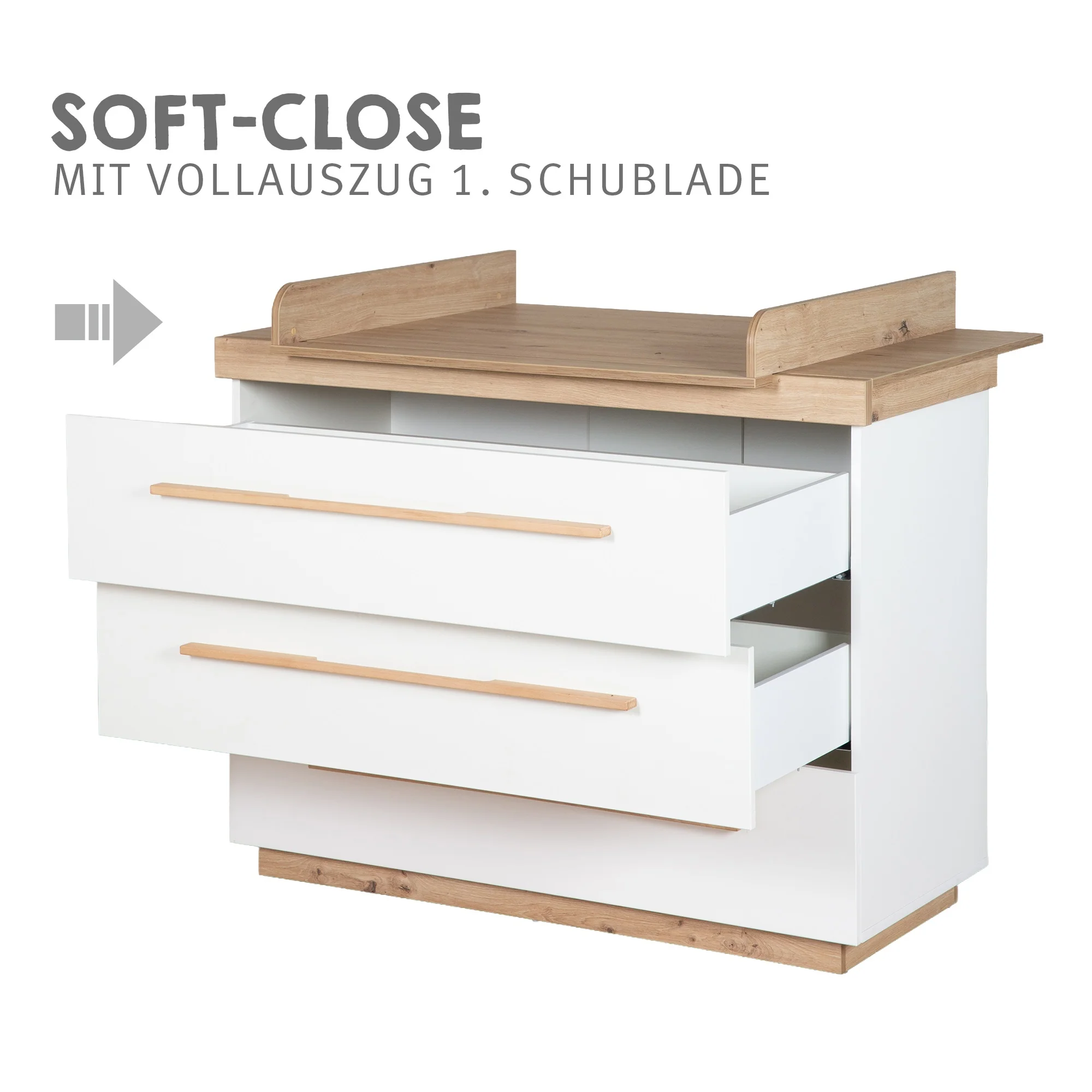 Möbelset 'Lumo' 2-teilig - Kombi-Kinderbett 70x140 + Wickelkommode - Weiß / Artisan Eiche - Image 19