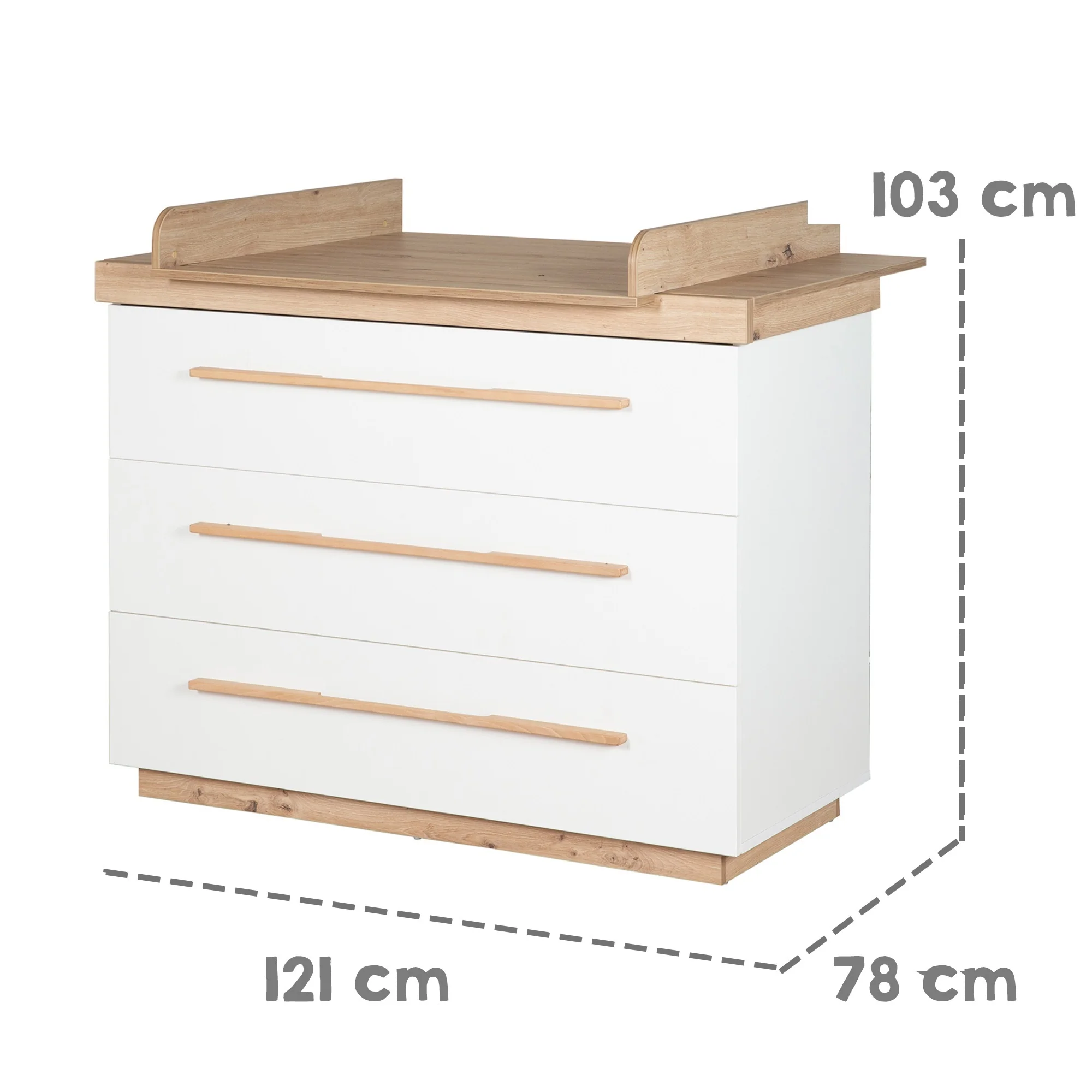 Möbelset 'Lumo' 2-teilig - Kombi-Kinderbett 70x140 + Wickelkommode - Weiß / Artisan Eiche - Image 4