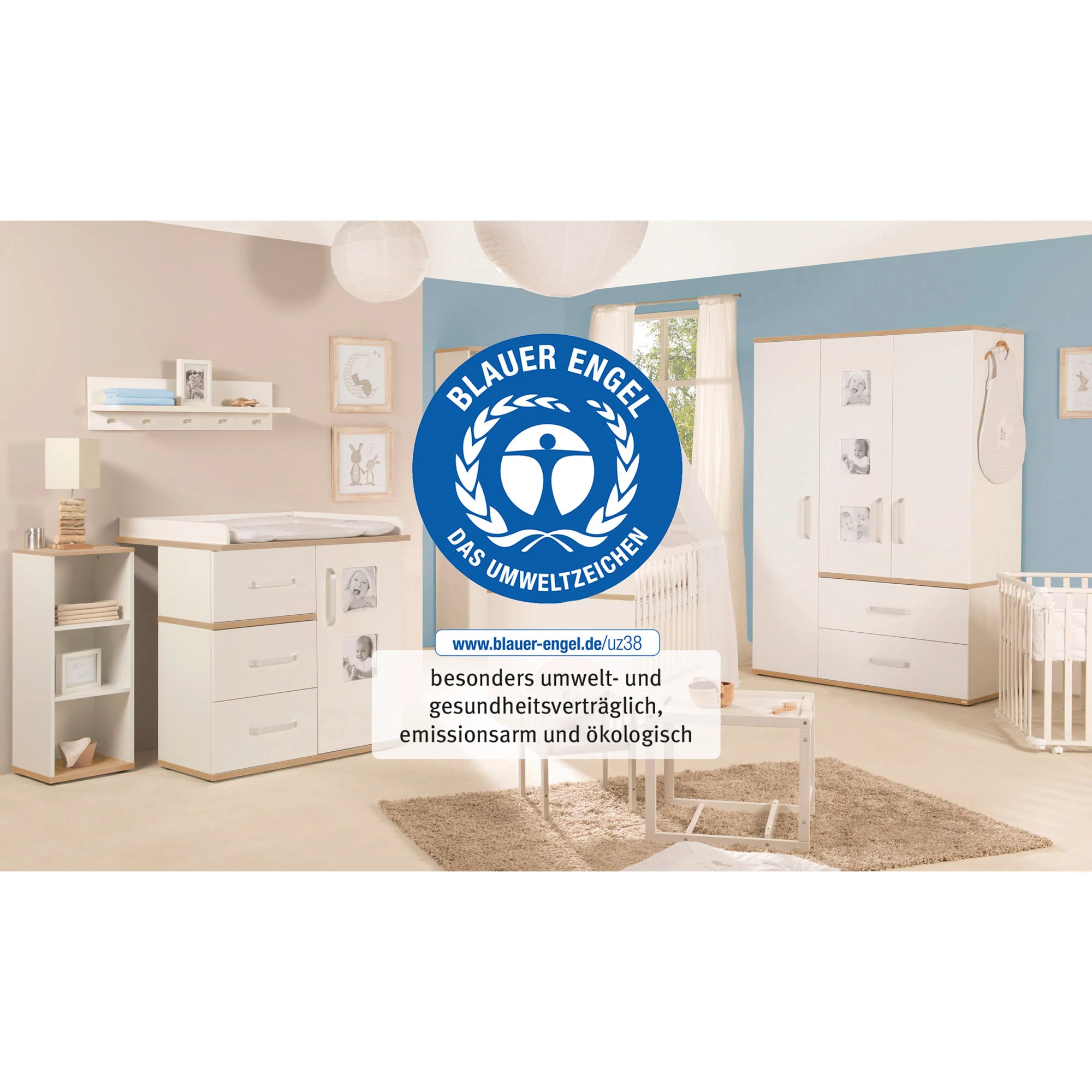 Babymöbel-Set 'Pia', 2-tlg, inkl. Kombi-Bett 70 x 140 cm & breiter Wickelkommode, Weiß / San Remo Eiche - Image 12