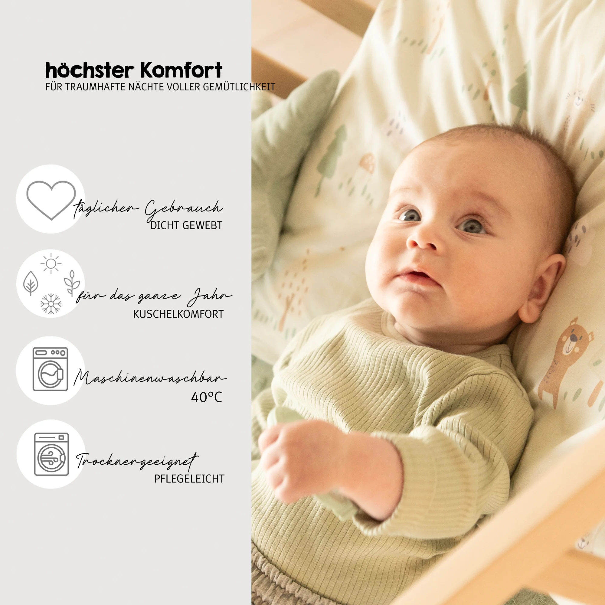 Wiegenbettwäsche 'Woodland Buddies' 80 x 80 cm - Bezüge aus Baumwolle - Pastellgrün - Image 4