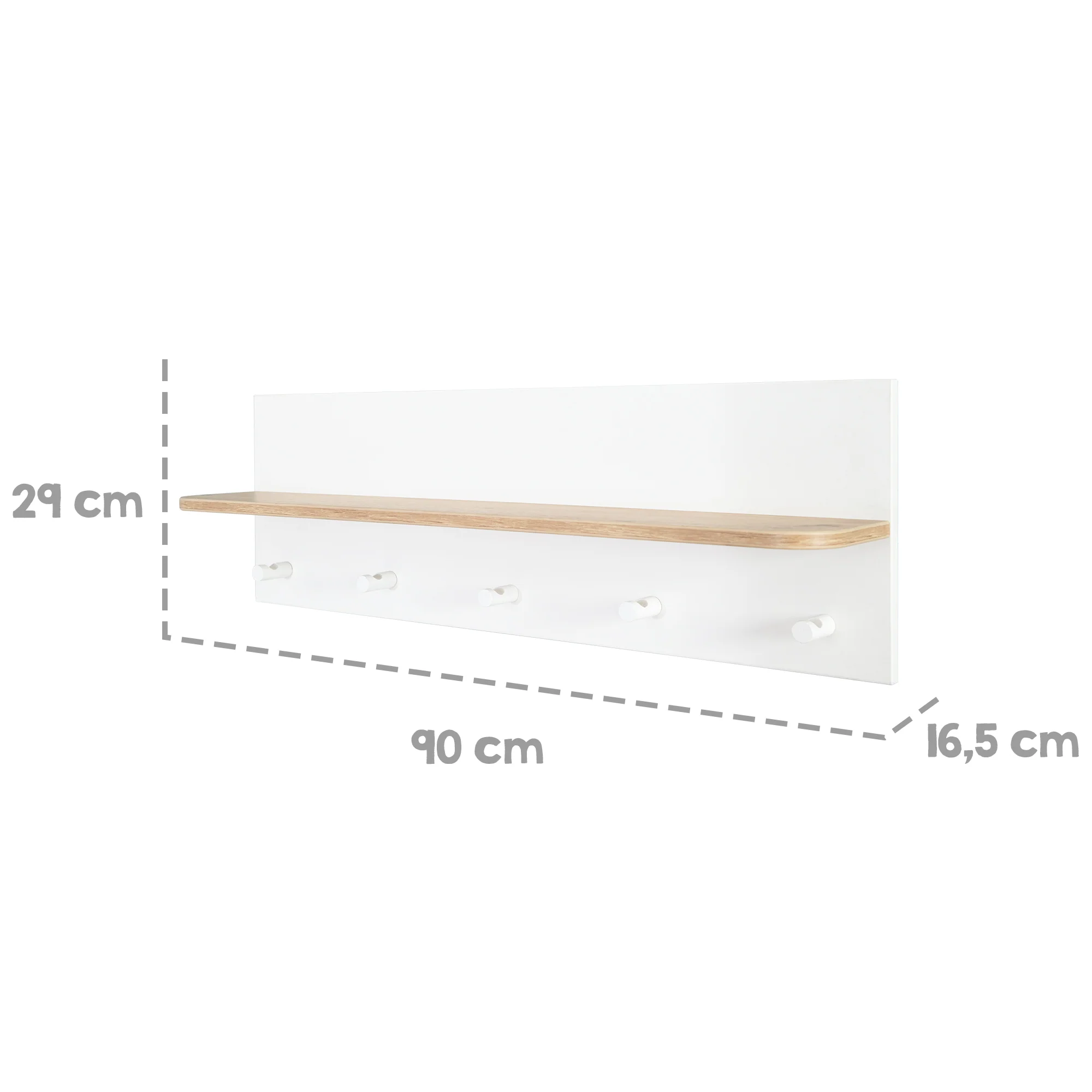 Wandgardarobe 'Ava‘ mit Ablage & 5 Garderobenhaken, HxBxT: 28,5 x 90 x 16,5 cm - Image 5