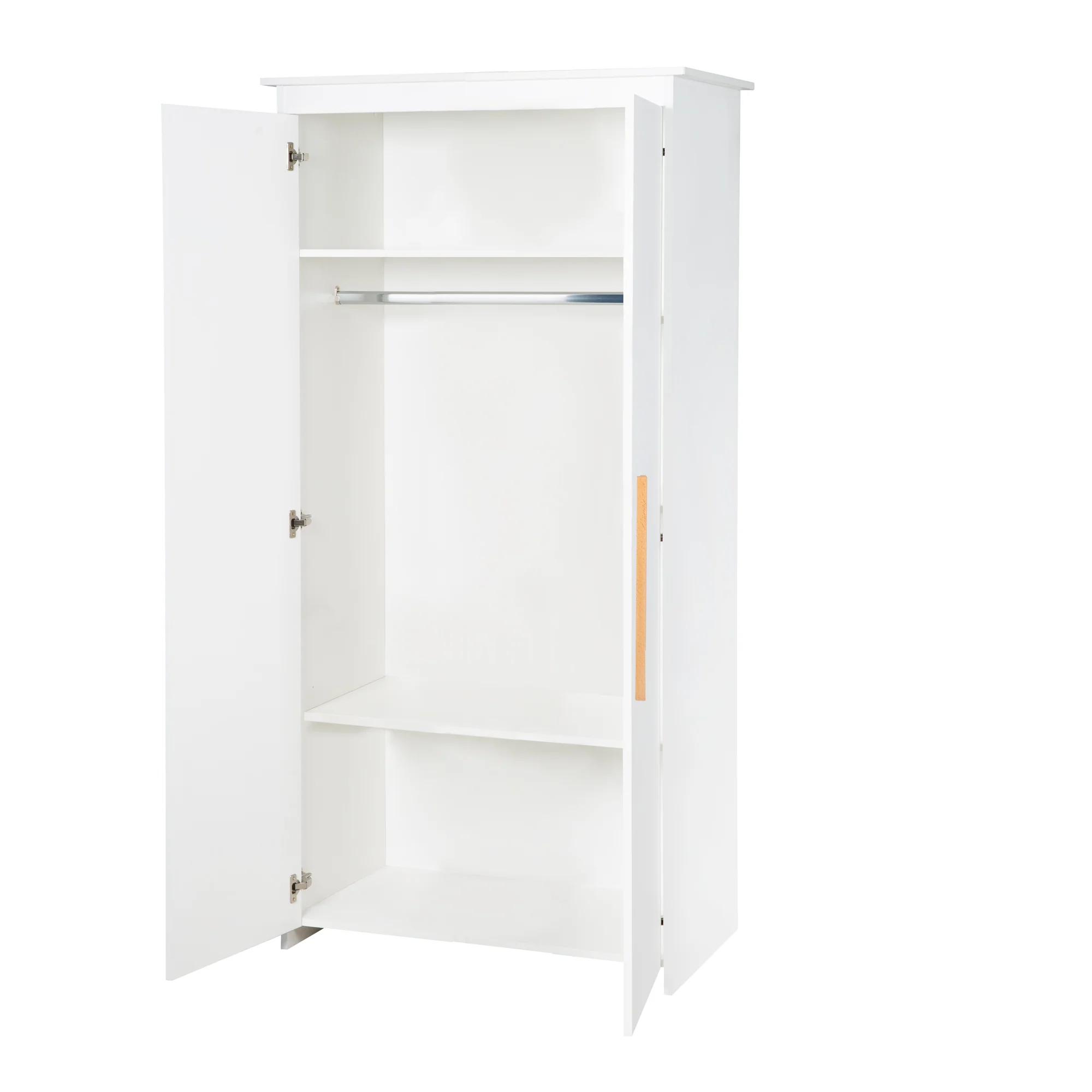 Kleiderschrank 'Lilo' 2-türig mit Massivholzgriffe - Holz weiß lackiert - Image 5