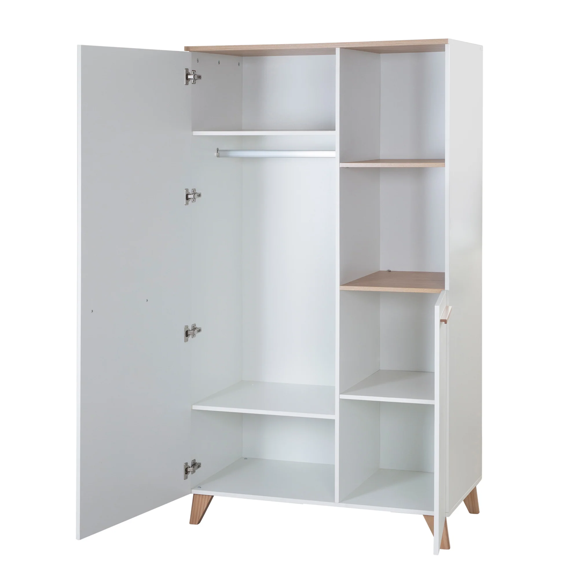 Kinderkleiderschrank 2-türig 'Leon' - Griffe + Füße aus Massivholz - Weiß / Othello Eiche - Image 3