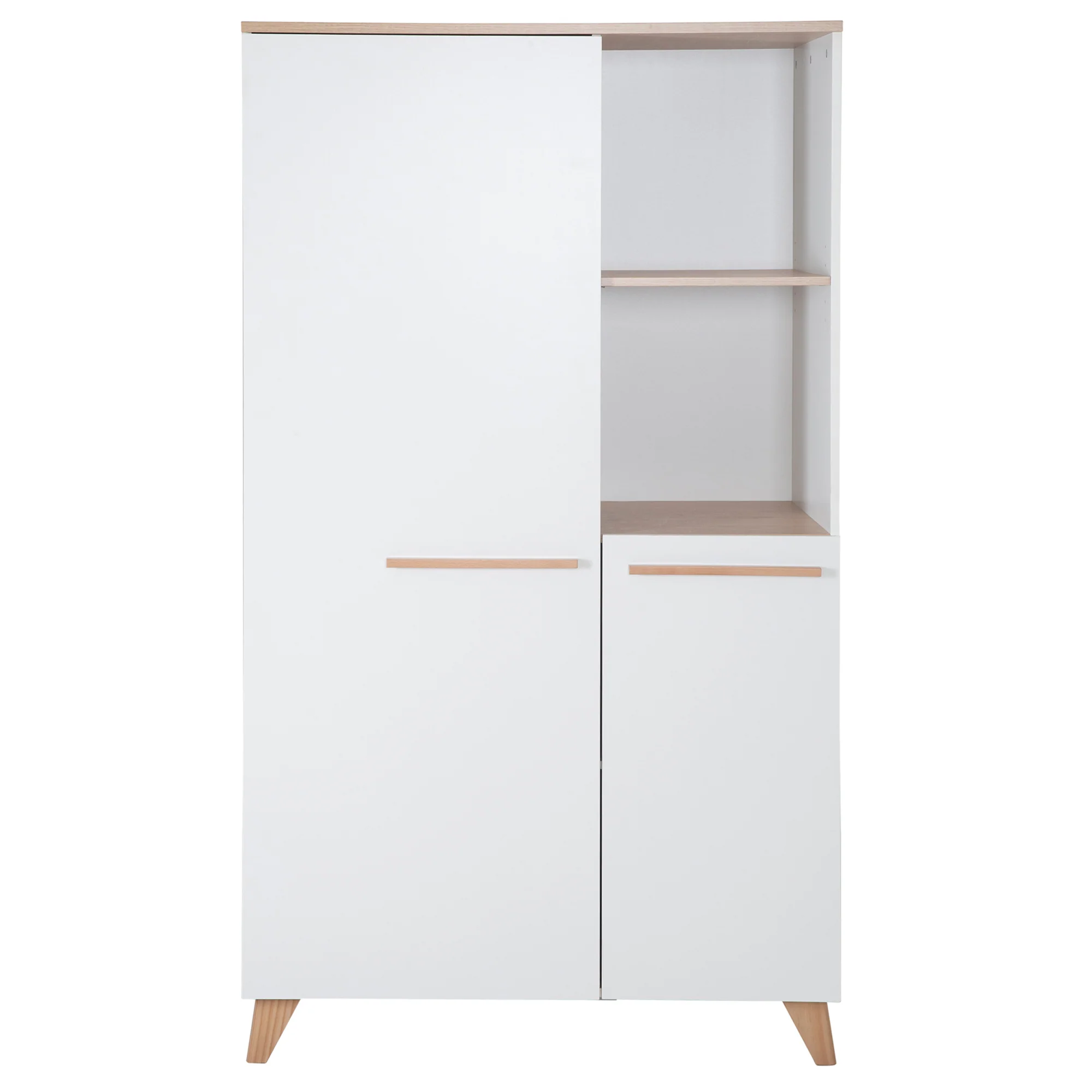 Kinderkleiderschrank 2-türig 'Leon' - Griffe + Füße aus Massivholz - Weiß / Othello Eiche - Image 5