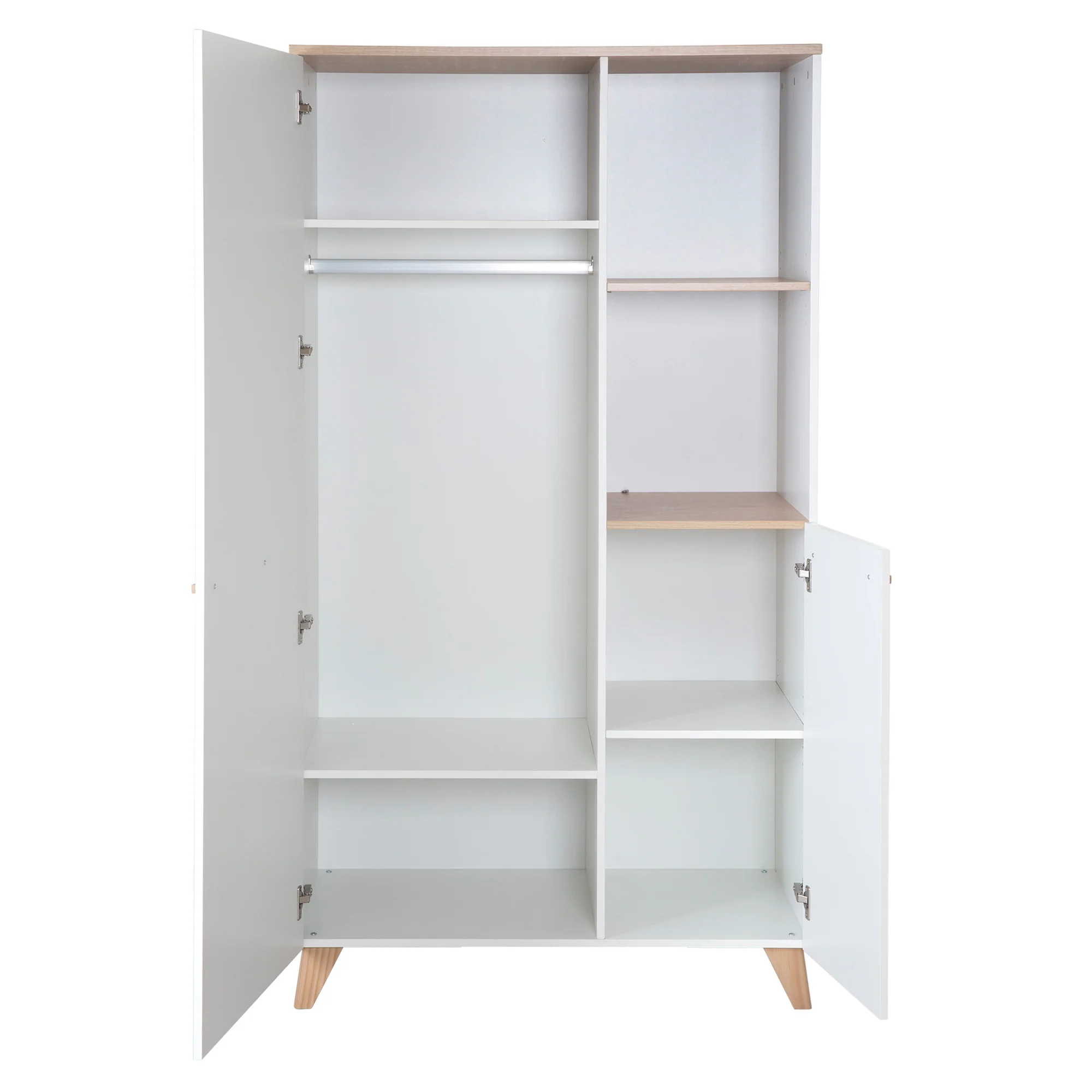 Kinderkleiderschrank 2-türig 'Leon' - Griffe + Füße aus Massivholz - Weiß / Othello Eiche - Image 6