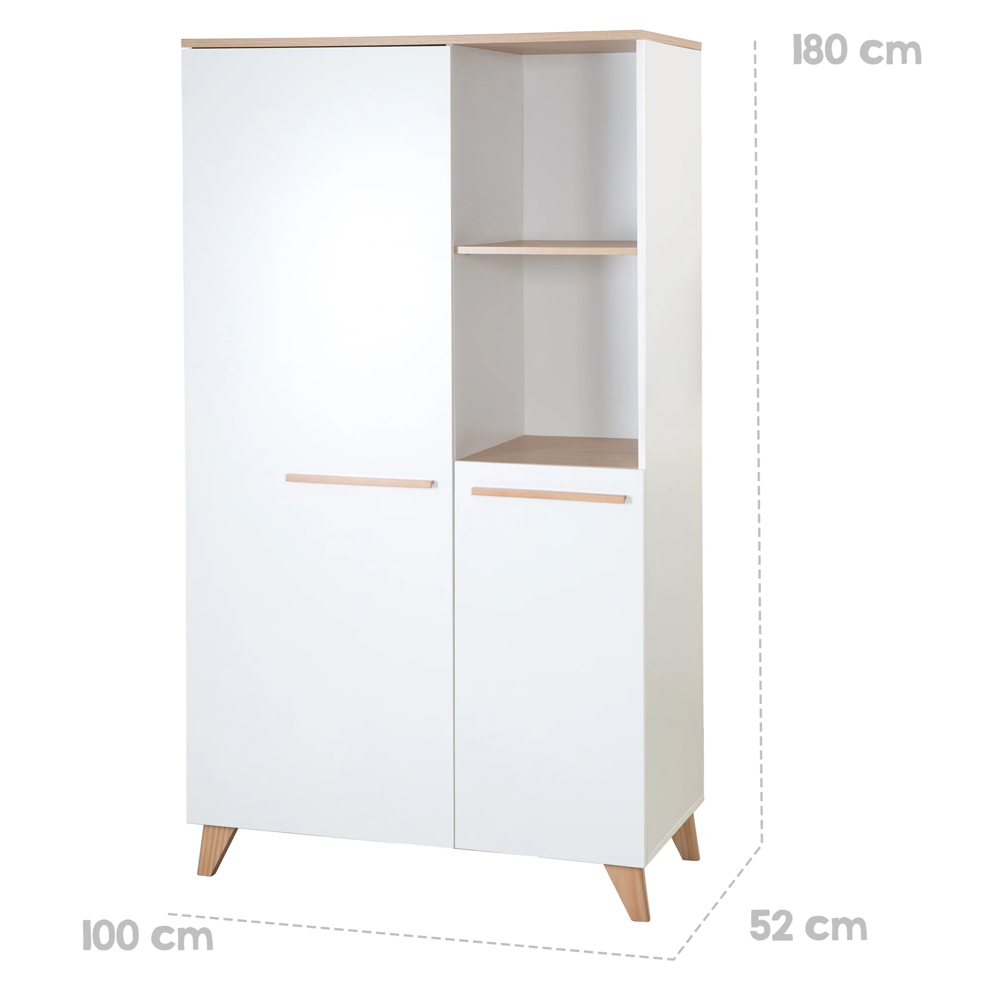 Kinderkleiderschrank 2-türig 'Leon' - Griffe + Füße aus Massivholz - Weiß / Othello Eiche - Image 9