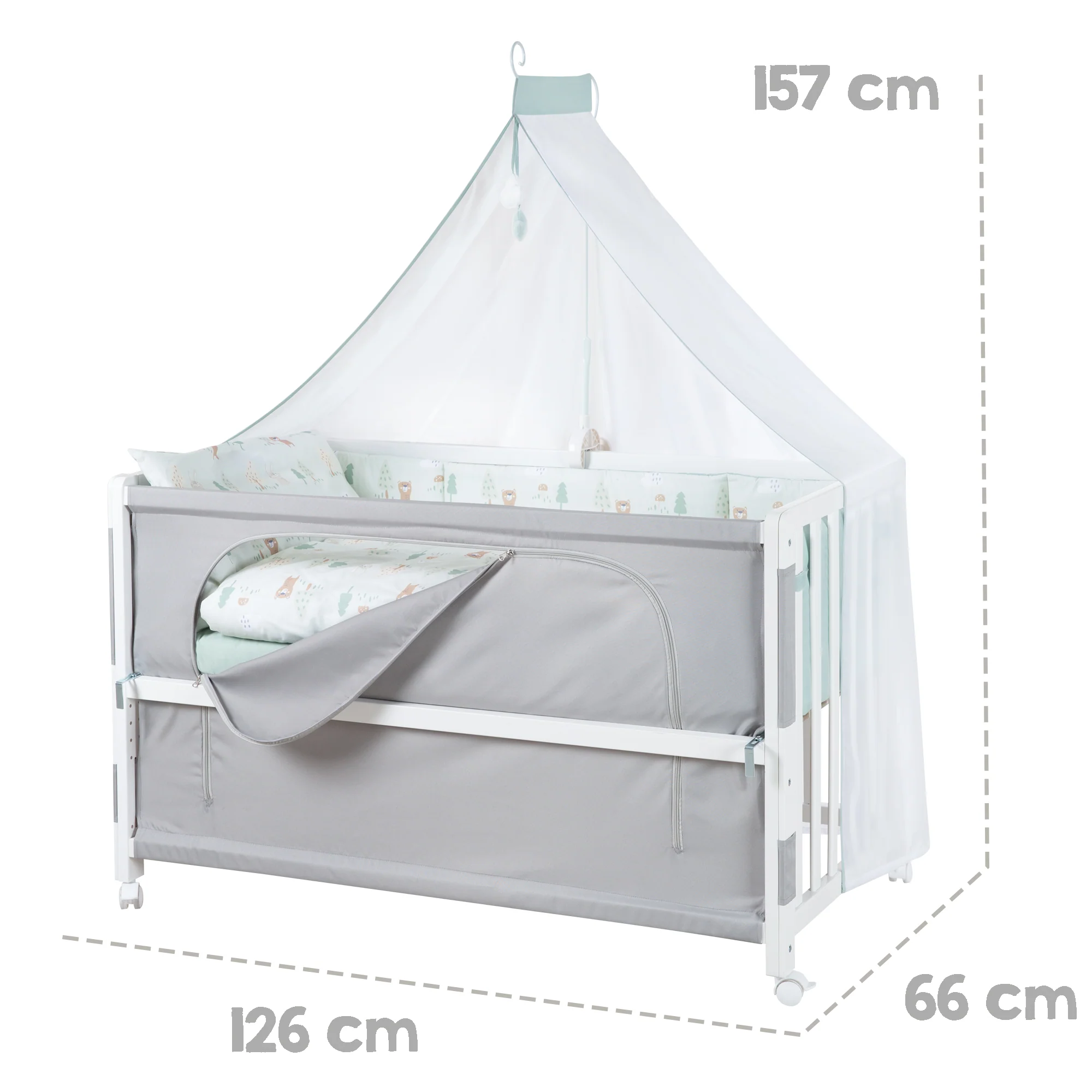 Room Bed 60 x 120 cm 'Woodland Buddies' inkl. Textilausstattung - Weiß / Pastellgrün - Image 11