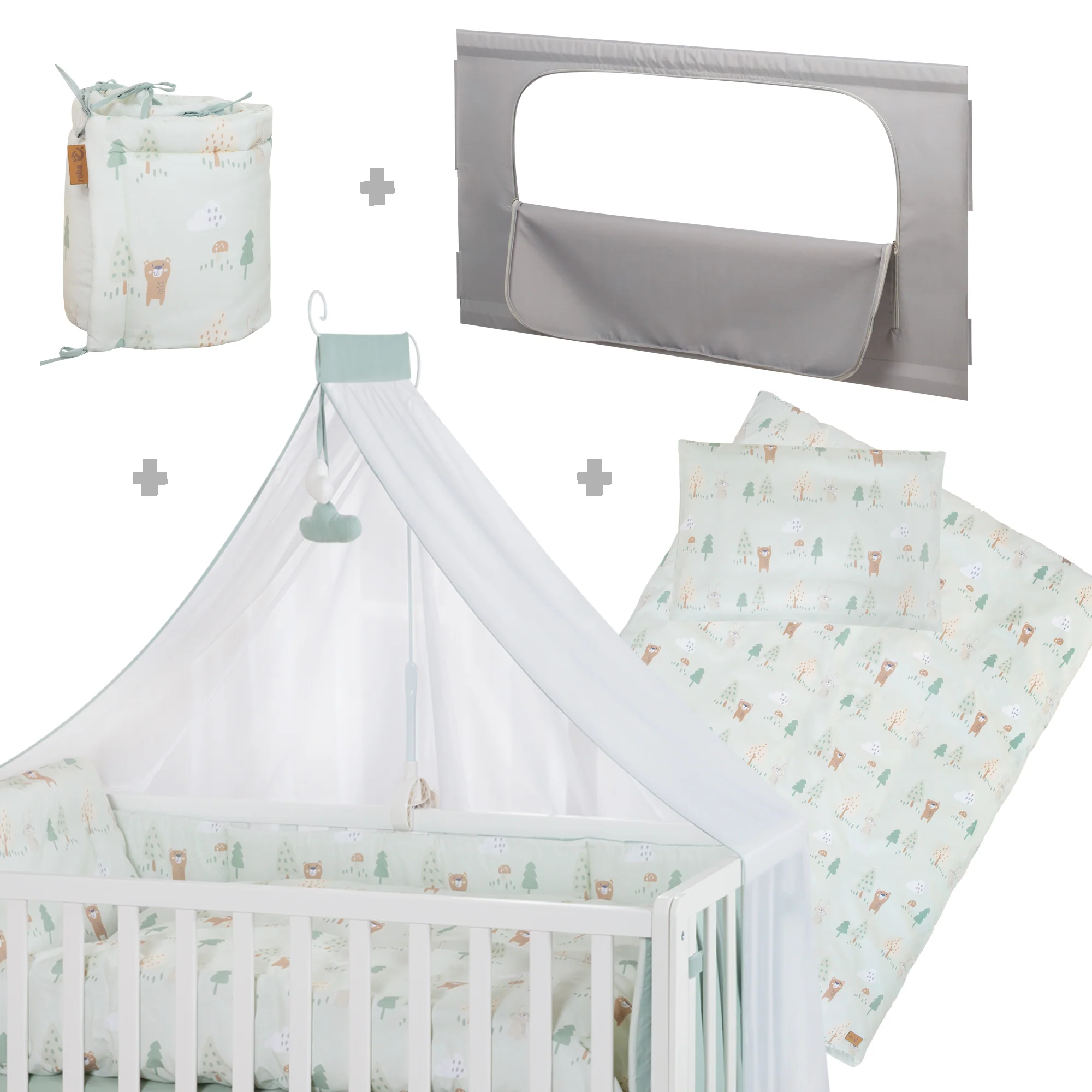 Room Bed 60 x 120 cm 'Woodland Buddies' inkl. Textilausstattung - Weiß / Pastellgrün - Image 4