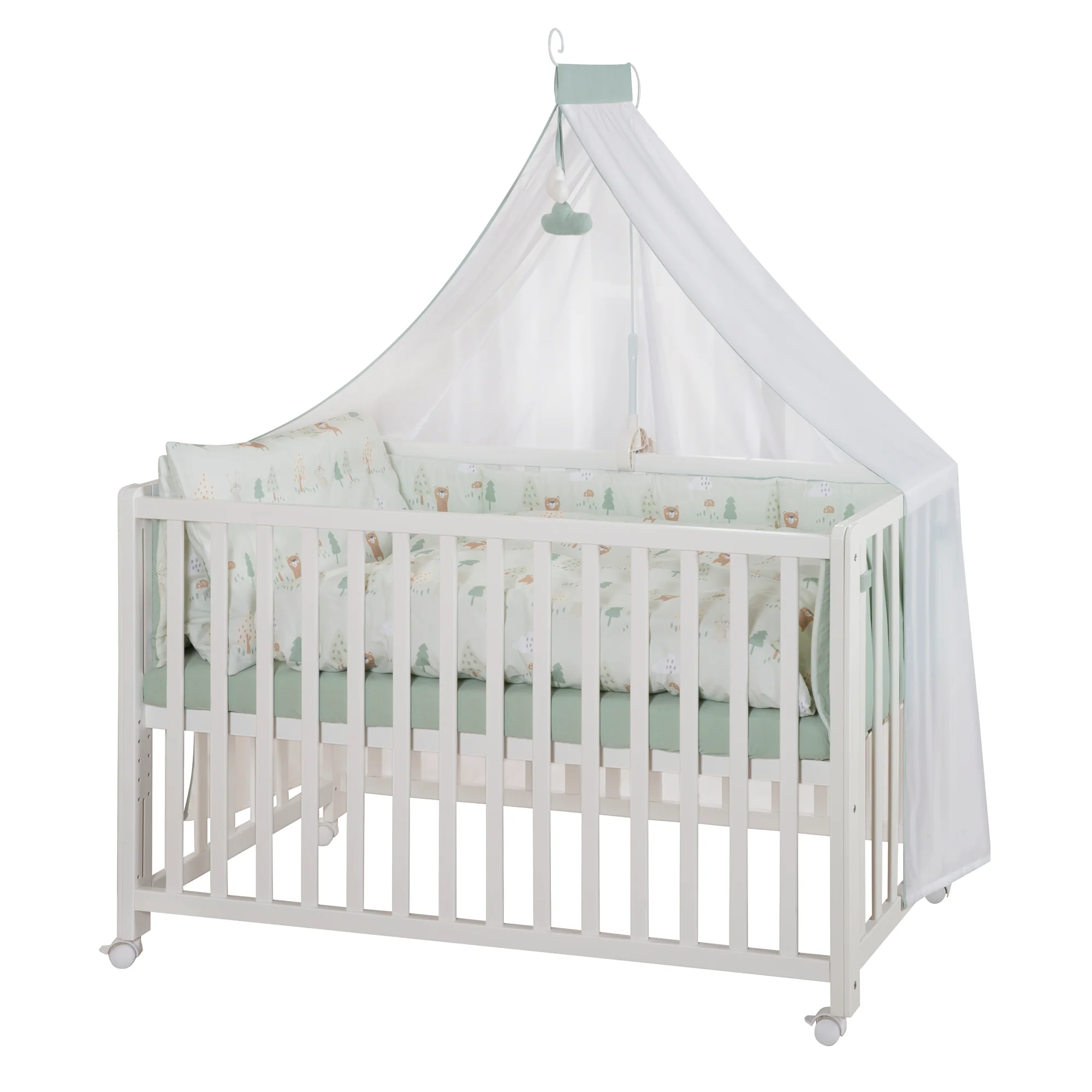 Room Bed 60 x 120 cm 'Woodland Buddies' inkl. Textilausstattung - Weiß / Pastellgrün - Image 7
