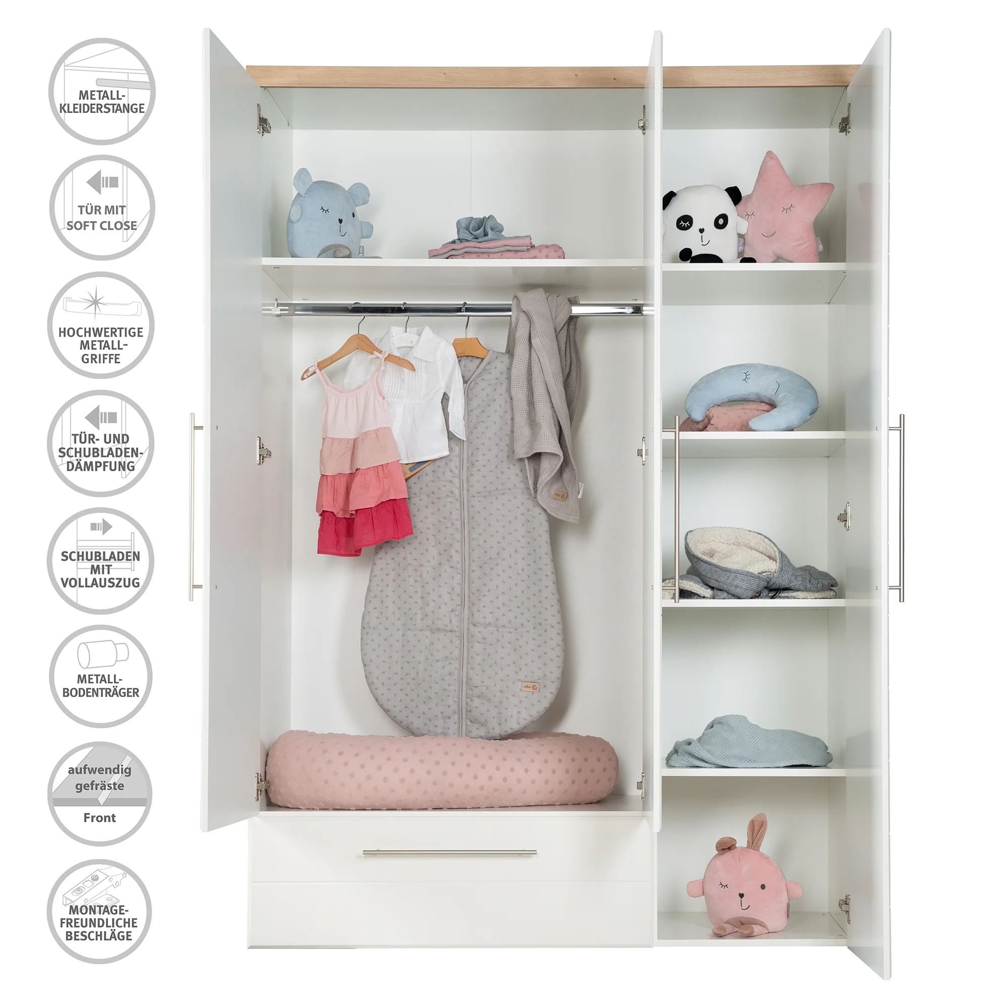 Kleiderschrank 'Nele', 3-trg, mit modernen horizontalen Fräsungen, Artisan Eiche/weiß - Image 3