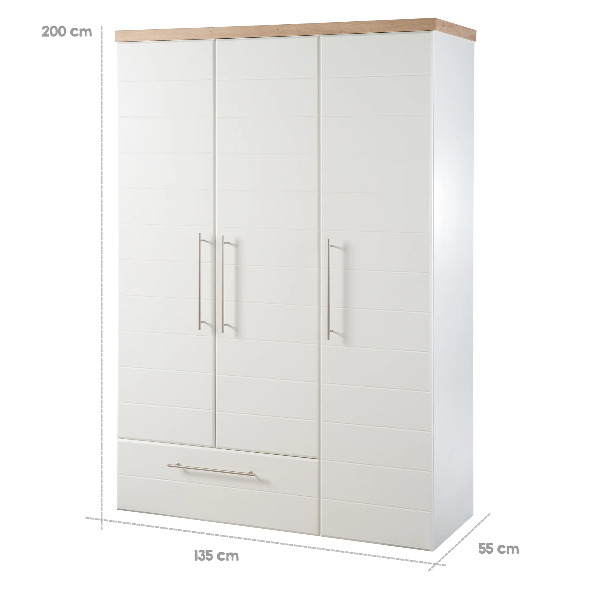 Kleiderschrank 'Nele', 3-trg, mit modernen horizontalen Fräsungen, Artisan Eiche/weiß - Image 4