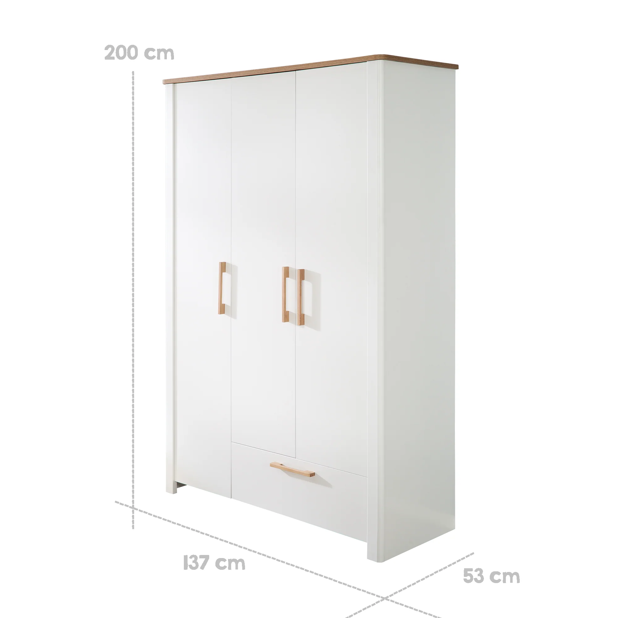 Kleiderschrank 'Ava' 3-trg. in weiß, mit Deckplatte in 'Artisan Eiche‘, HxBxT: 200 x 137 x 53 cm - Image 4