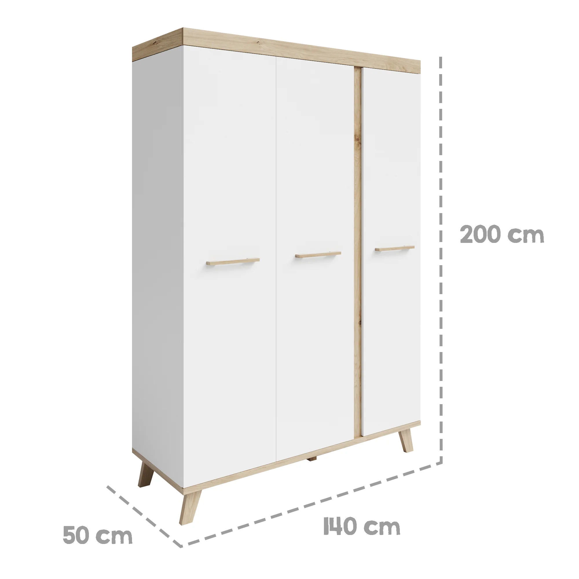 Kleiderschrank 'Smile' 3-türig - Griffe & Füße aus Massivholz - Weiß / Artisan Eiche - Image 3