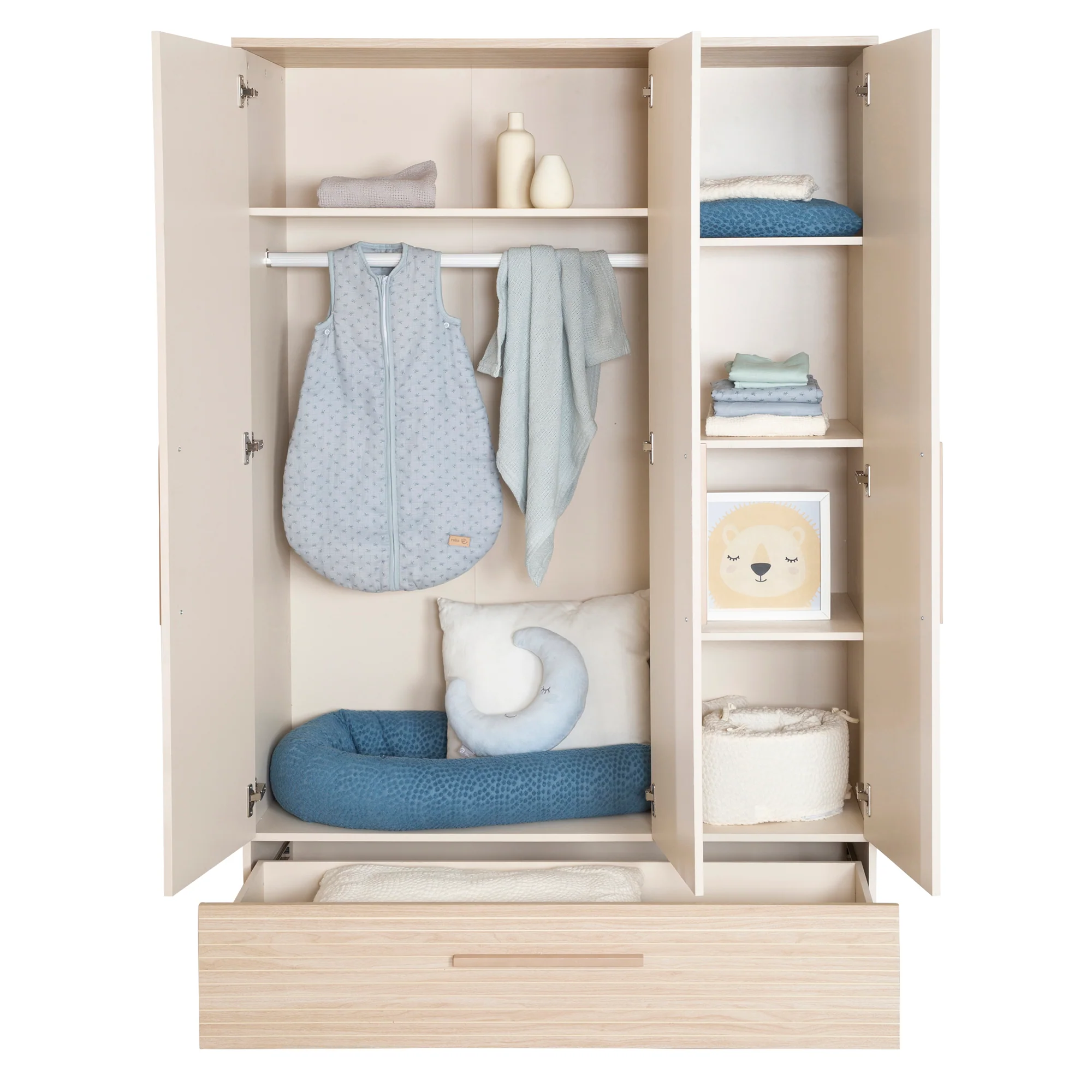 Kinderkleiderschrank 'Sidney' 3-türig - Füße und Griffe aus Massivholz - Cashmere / Dekor Eiche - Image 3