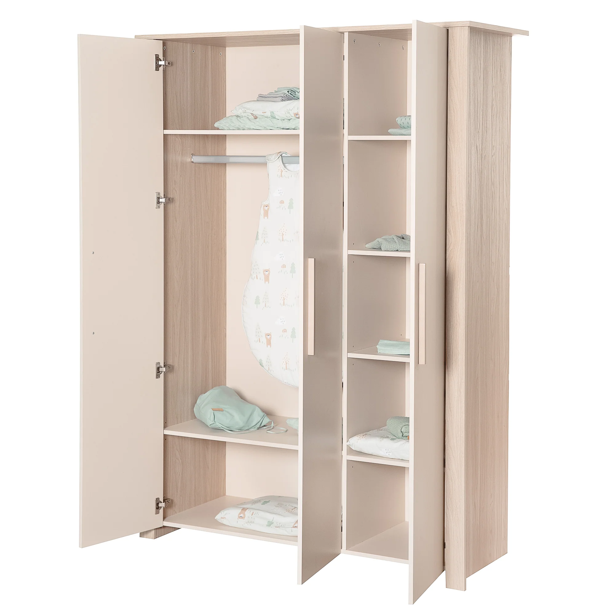 Kinderkleiderschrank 3-türig 'Momo' mit Massivholzgriffen - Cashmere / Tristan Eiche - Image 6