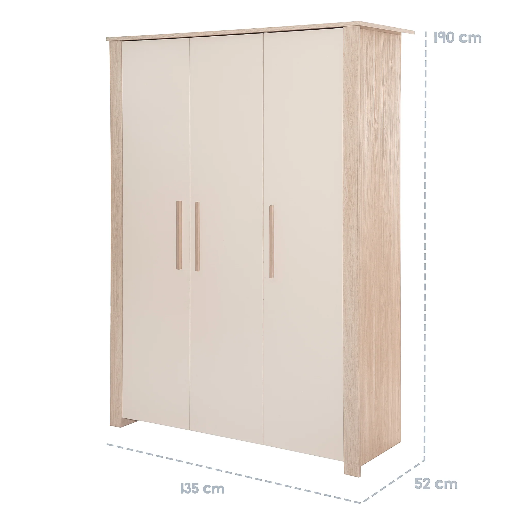 Kinderkleiderschrank 3-türig 'Momo' mit Massivholzgriffen - Cashmere / Tristan Eiche - Image 7