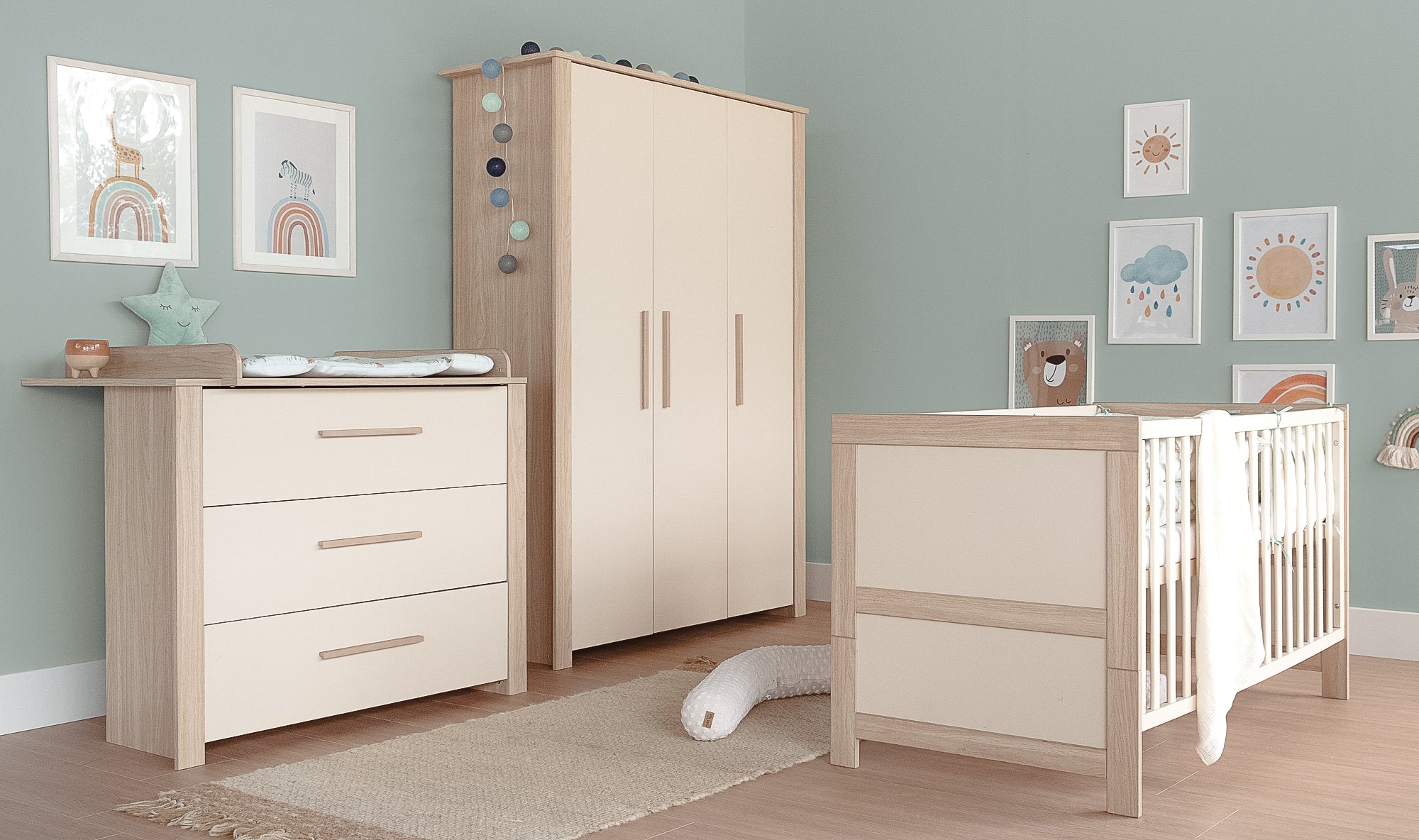 Kinderkleiderschrank 3-türig 'Momo' mit Massivholzgriffen - Cashmere / Tristan Eiche - Image 9