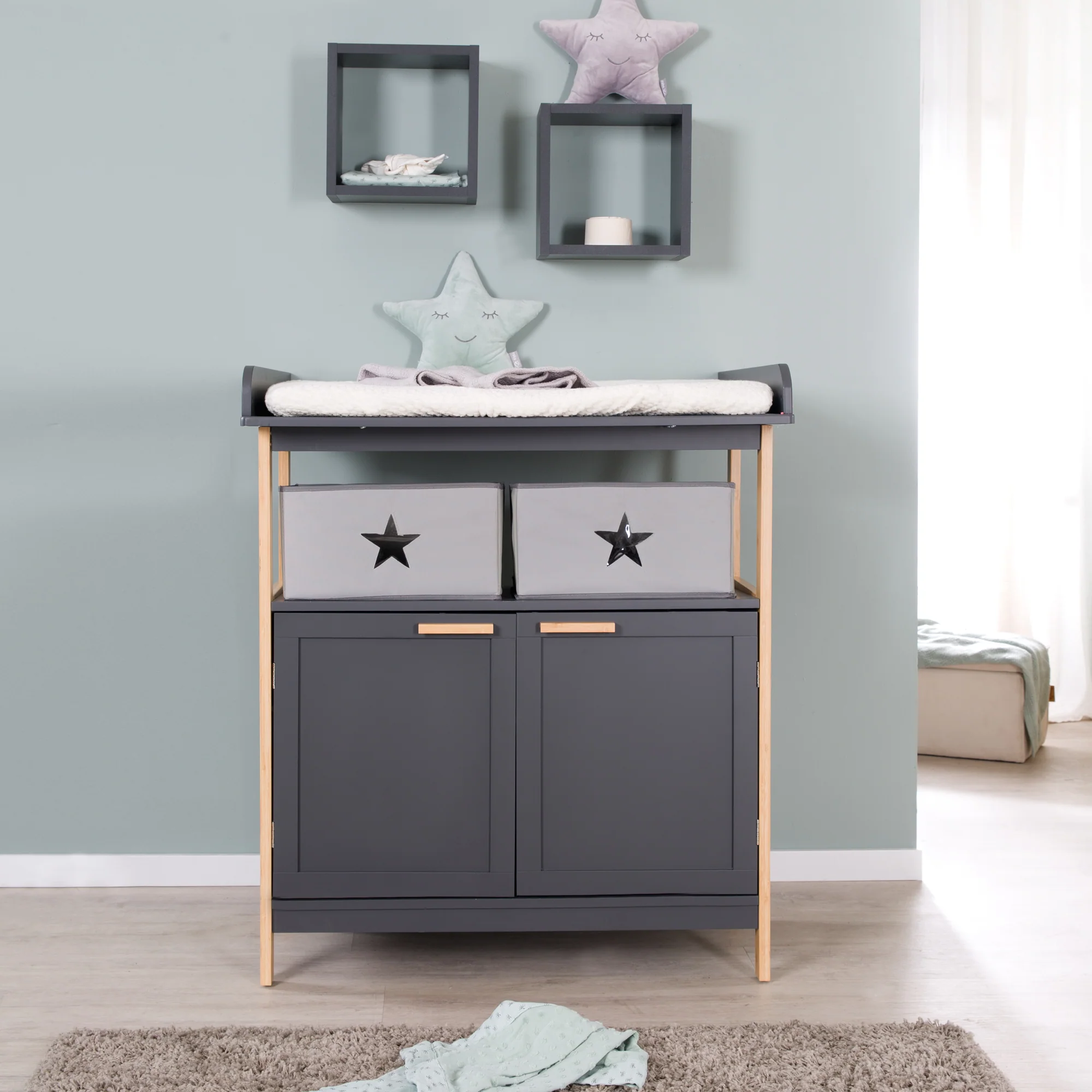 Wickelkommode 'Berlin' mit 2 Türen - Anthrazit / Bambus - Image 4