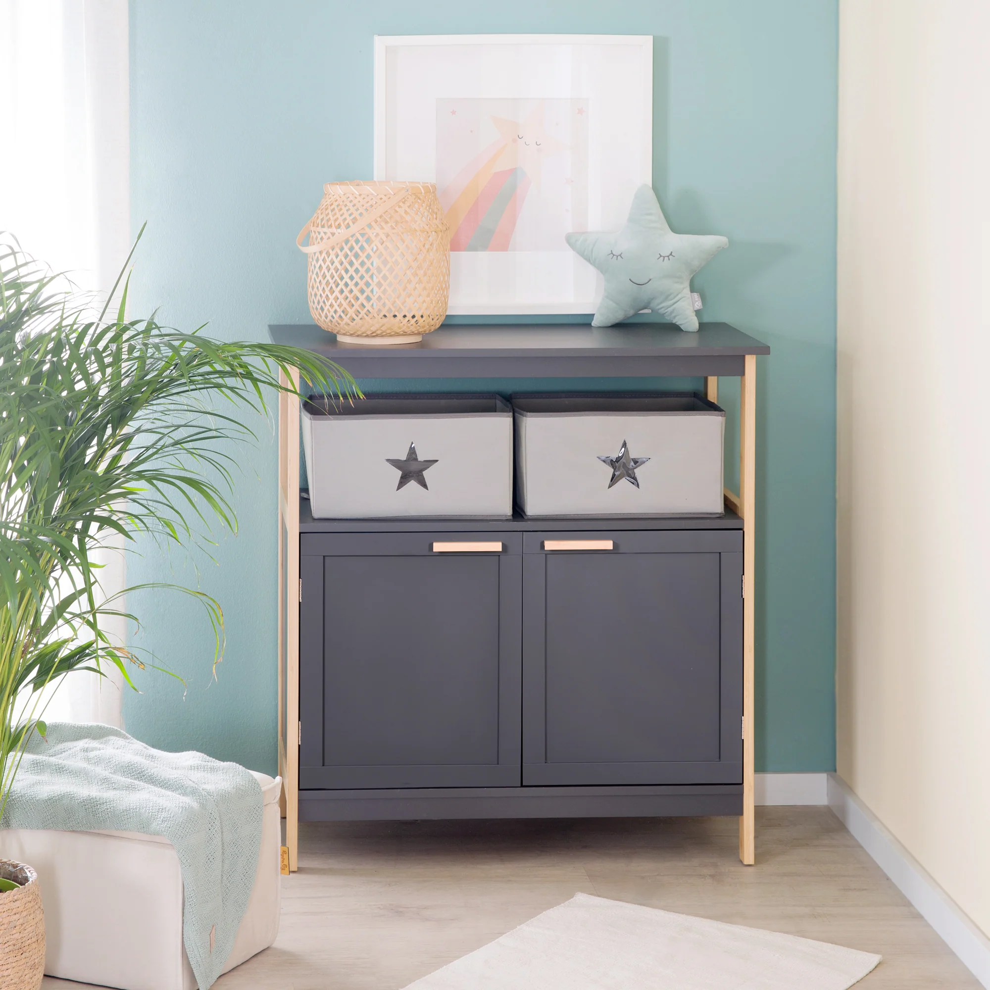 Wickelkommode 'Berlin' mit 2 Türen - Anthrazit / Bambus - Image 6