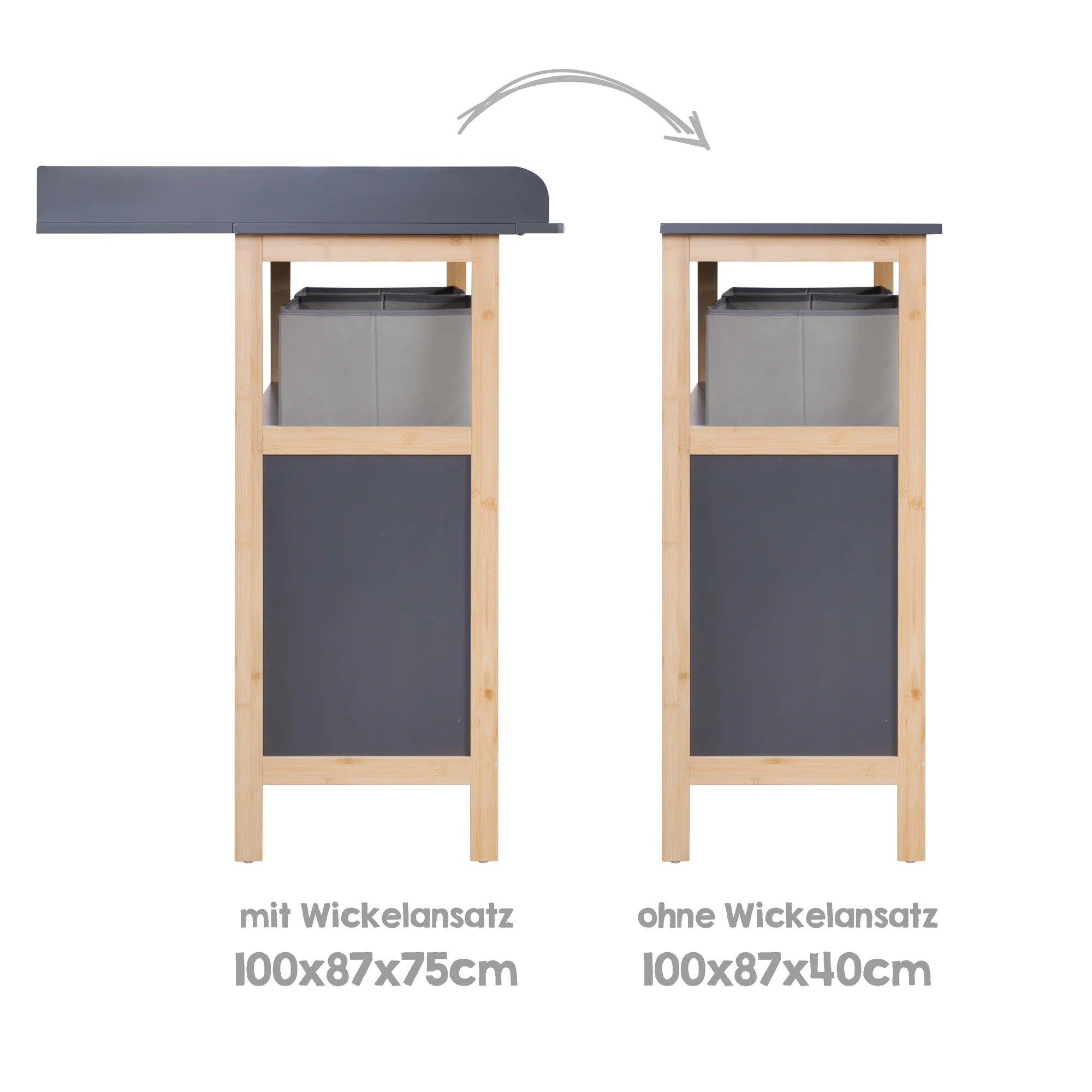 Wickelkommode 'Berlin' mit 2 Türen - Anthrazit / Bambus - Image 8