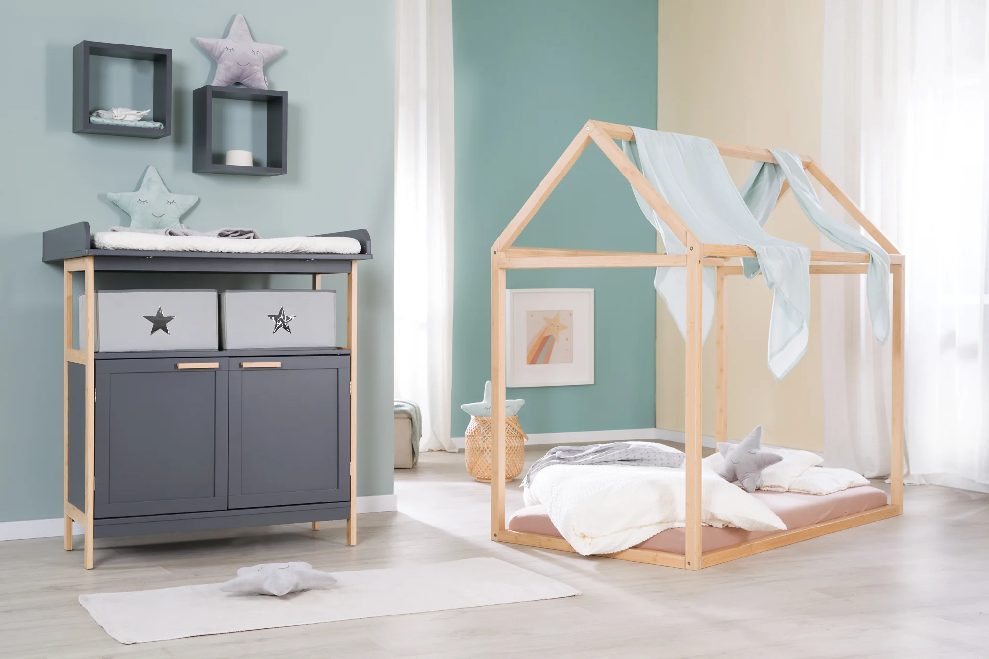 Wickelkommode 'Berlin' mit 2 Türen - Anthrazit / Bambus - Image 9