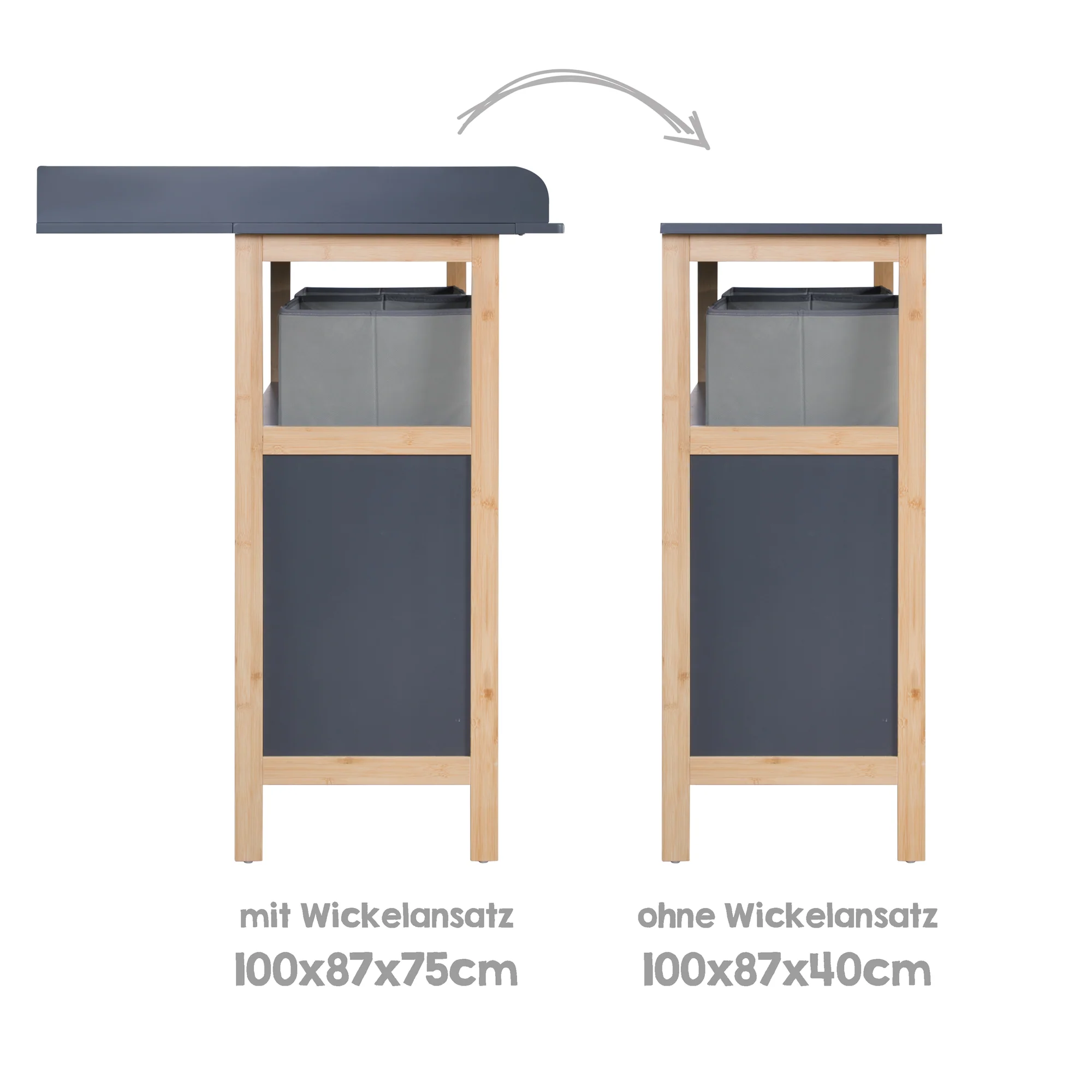 Wickelkommode 'Berlin' mit 2 Schubladen - Anthrazit / Bambus - Image 7