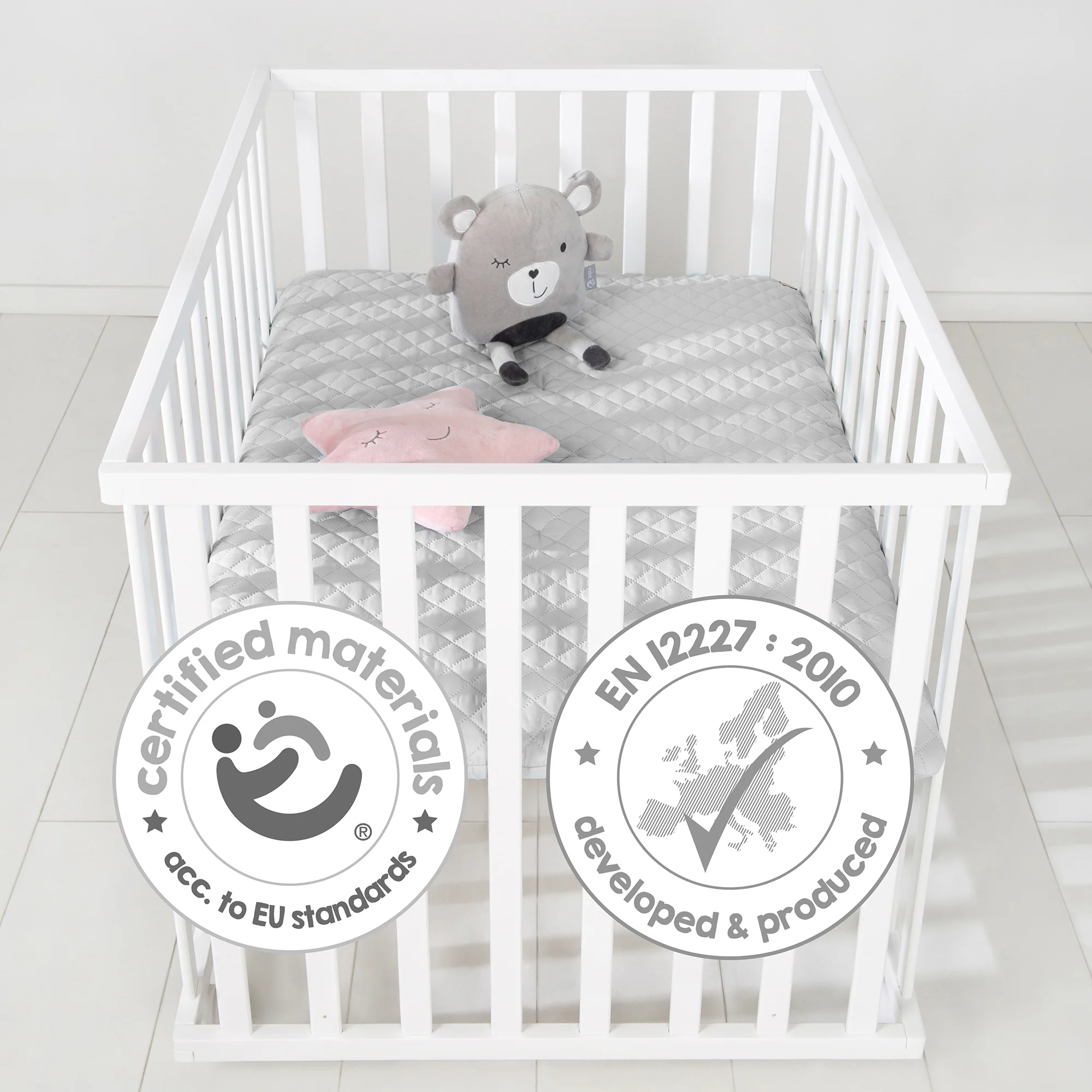 Laufgitter 'roba Style', 75 x 100 cm, Holz weiß, inkl. grauer Schutzeinlage & Rollen - Image 9