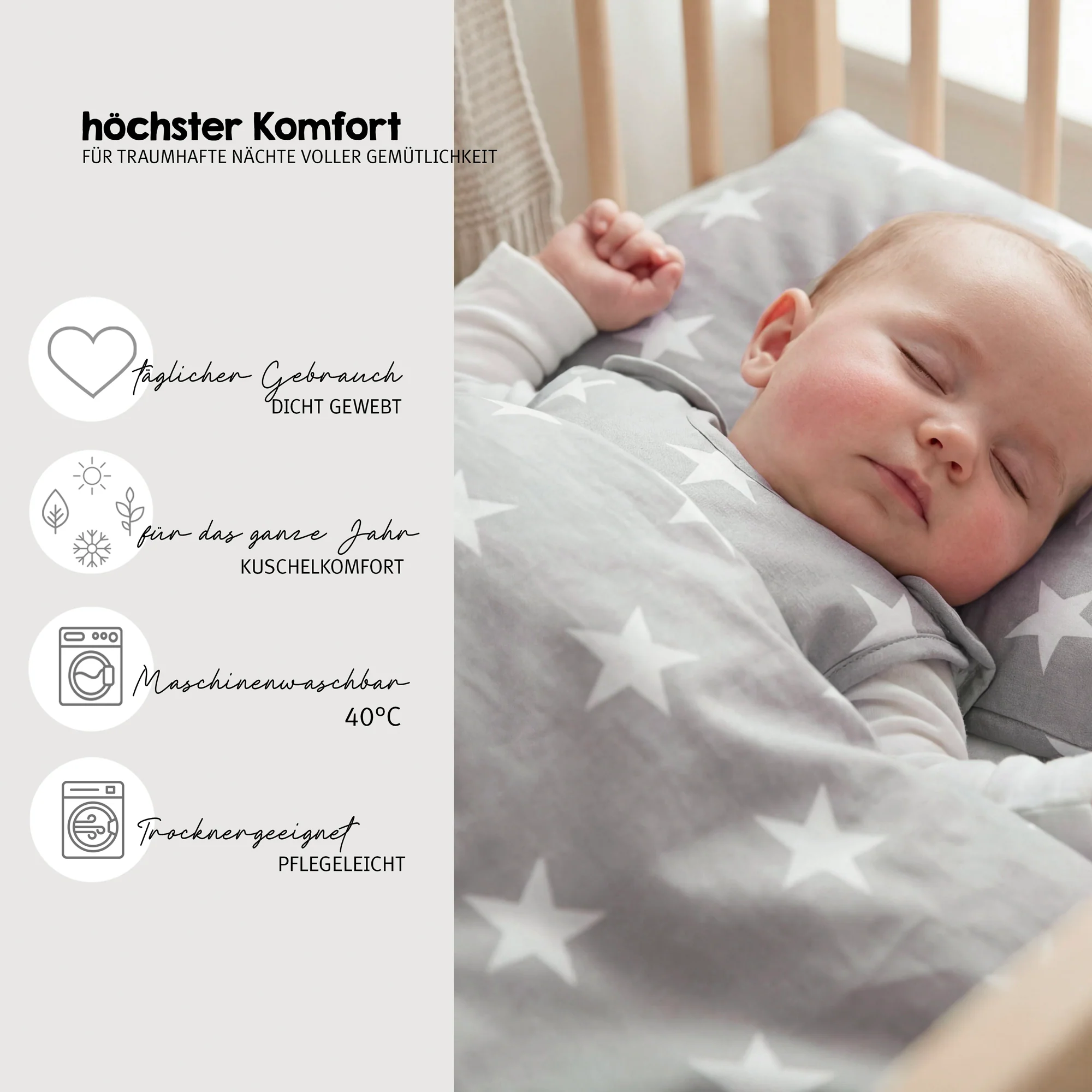 Komplettbettset 'Little Stars', 70 x 140 cm, umbaubar, inkl. Bettwäsche, Himmel, Nest & Matratze - Image 21