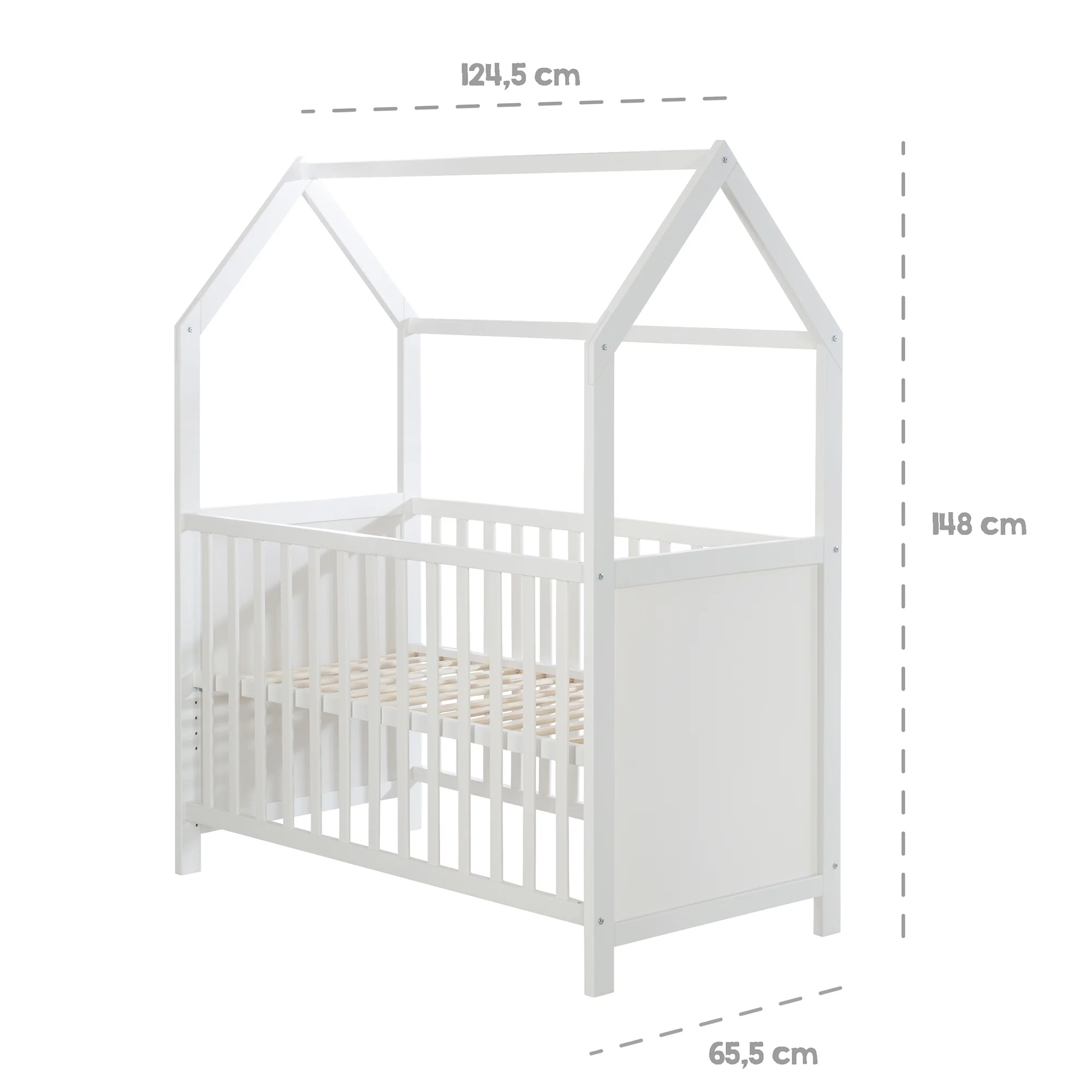Hausbett 60 x 120 cm, FSC zertifiziert, weiß, 6-fach verstellbar, als Baby- & Beistellbett geeignet - Image 16