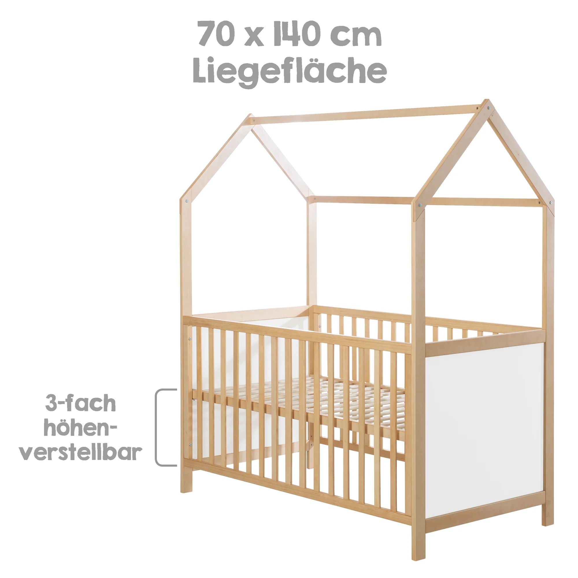 Hausbett 70 x 140 cm, FSC zertifiziert, Kombi-Kinderbett, bicolor, 3-fach verstellbar, umbaubar - Image 4