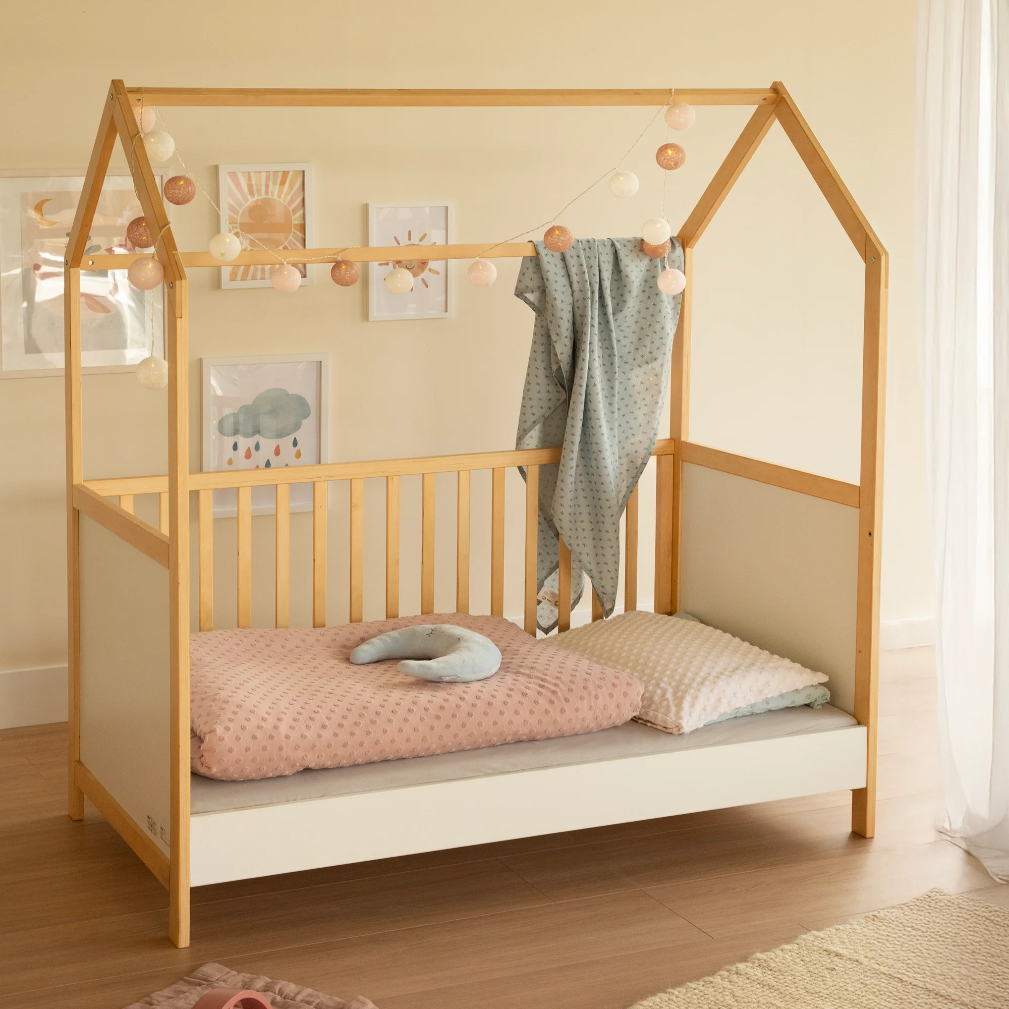 Hausbett 70 x 140 cm, FSC zertifiziert, Kombi-Kinderbett, bicolor, 3-fach verstellbar, umbaubar - Image 6