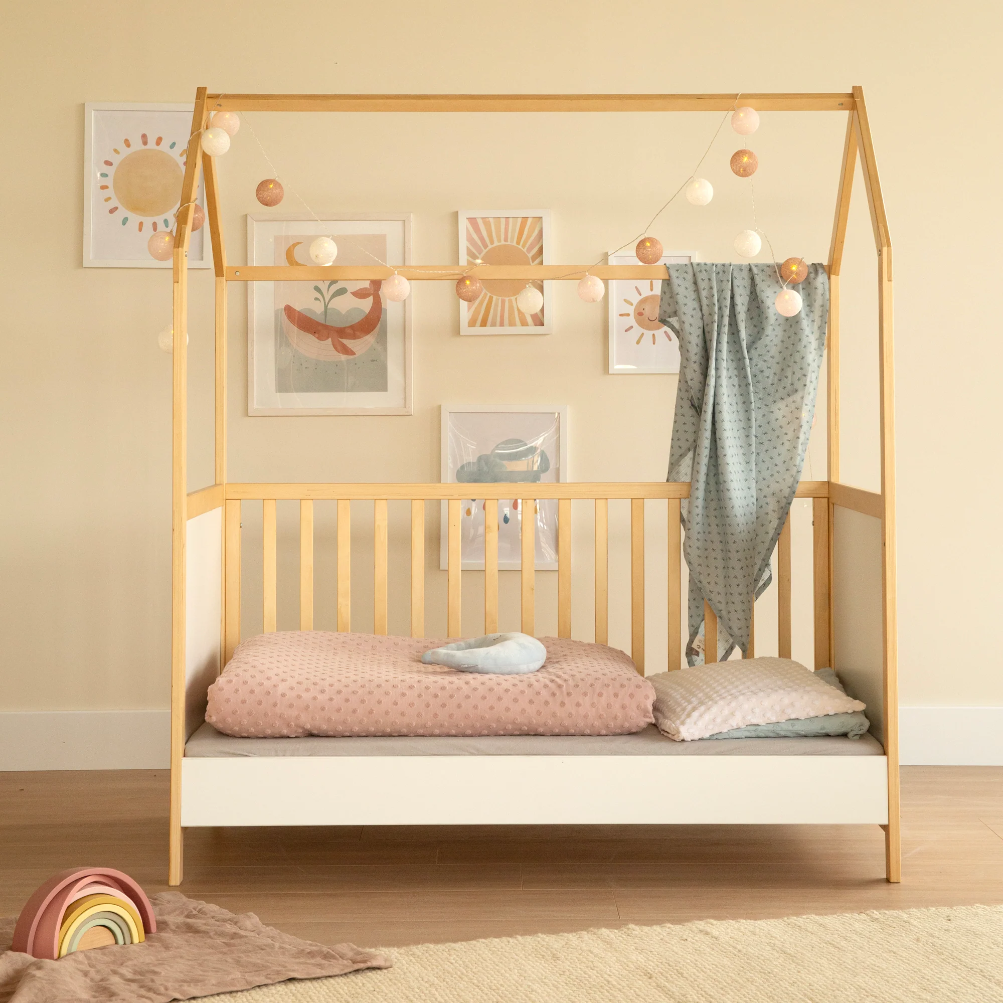 Hausbett 70 x 140 cm, FSC zertifiziert, Kombi-Kinderbett, bicolor, 3-fach verstellbar, umbaubar - Image 7