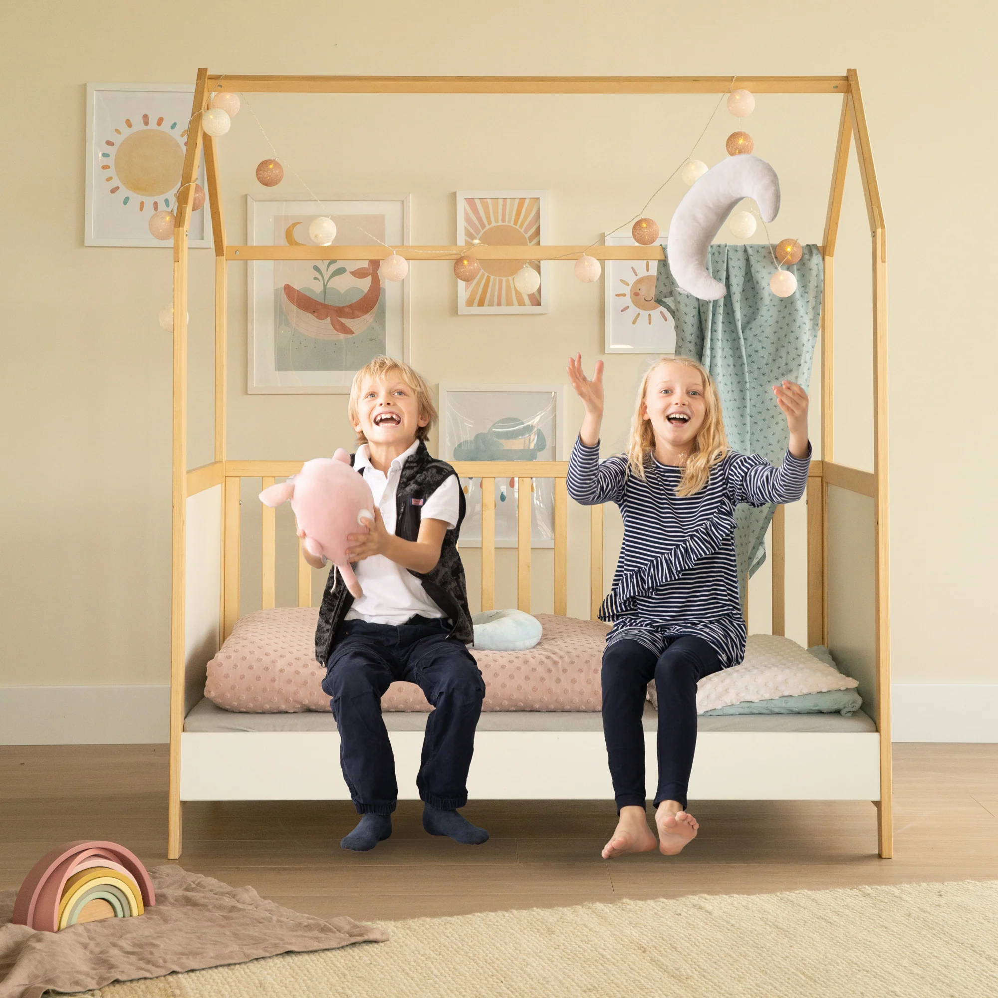 Hausbett 70 x 140 cm, FSC zertifiziert, Kombi-Kinderbett, bicolor, 3-fach verstellbar, umbaubar - Image 8