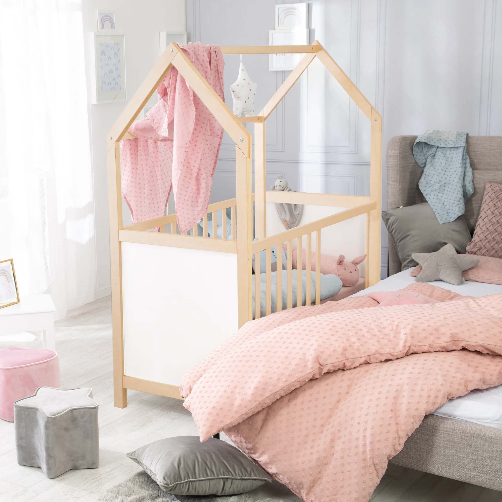 Hausbett 70 x 140 cm, FSC zertifiziert, Kombi-Kinderbett, bicolor, 3-fach verstellbar, umbaubar - Image 9