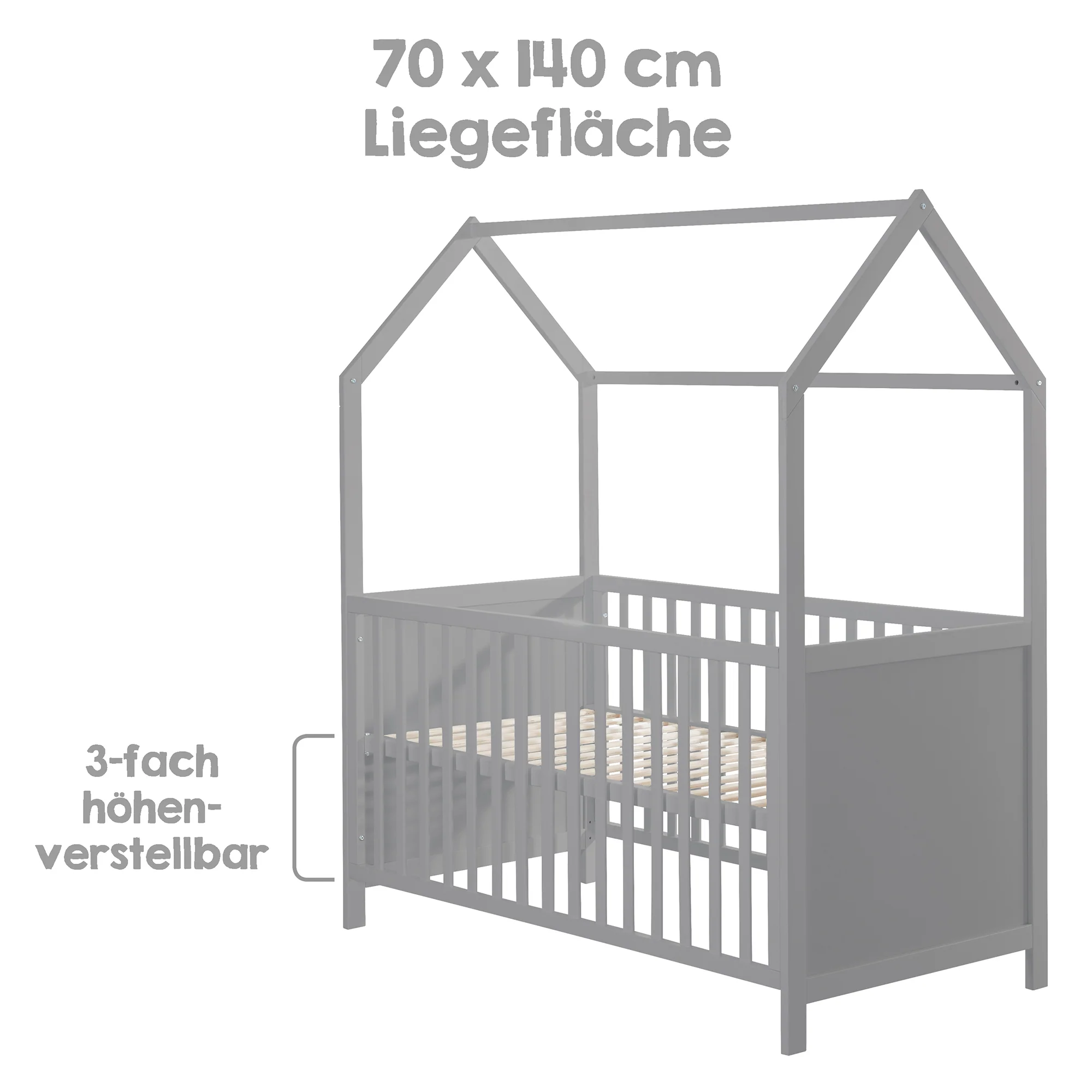 Hausbett 70 x 140 cm, FSC zertifiziert, Kombi-Kinderbett, taupe, 3-fach verstellbar, umbaubar - Image 6