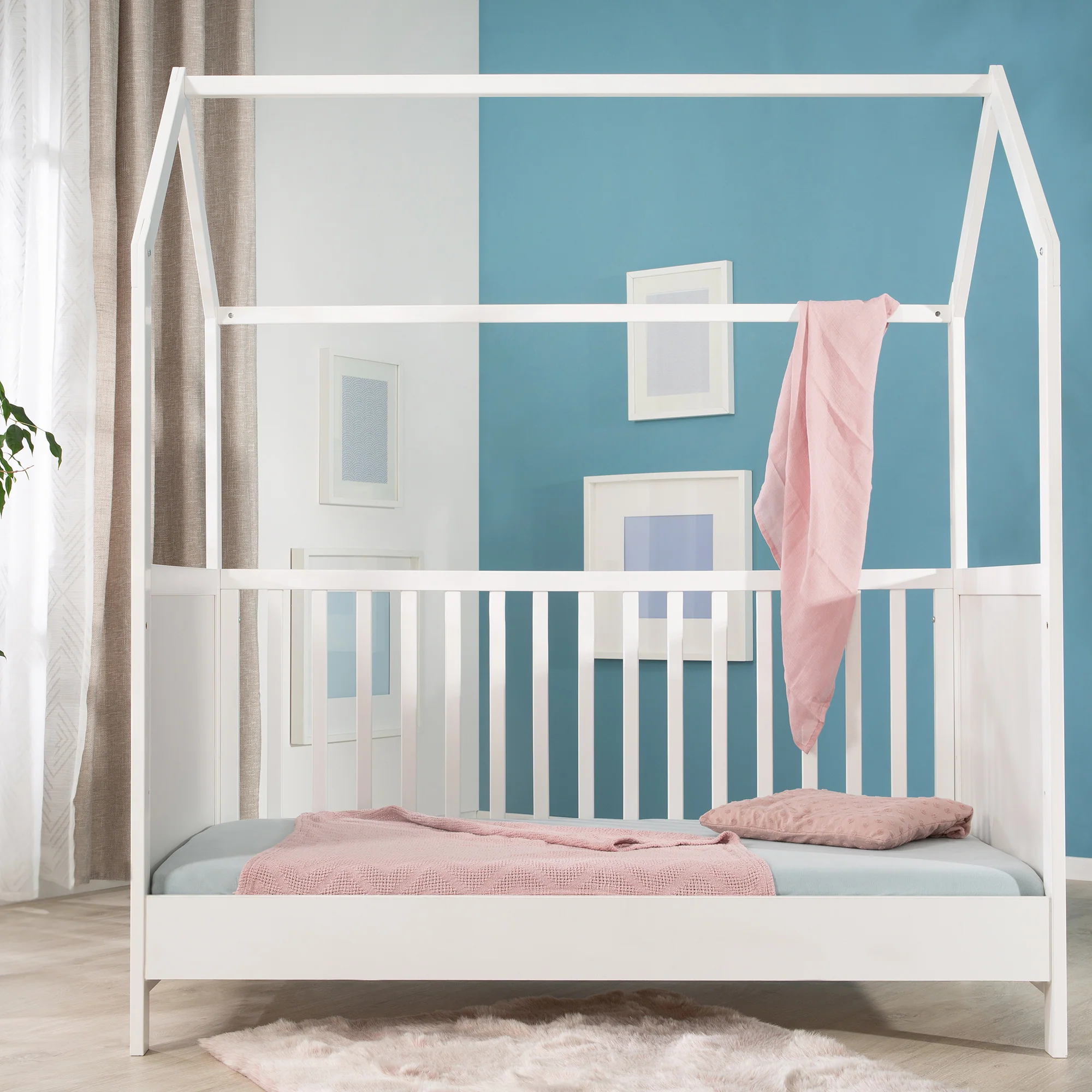 Hausbett 70 x 140 cm, FSC zertifiziert, Kombi-Kinderbett, weiß, 3-fach verstellbar, umbaubar - Image 10