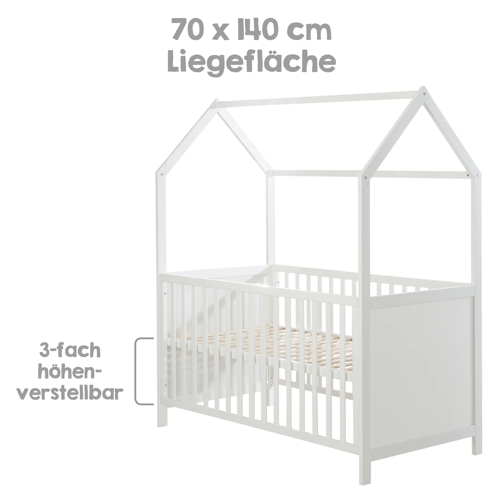 Hausbett 70 x 140 cm, FSC zertifiziert, Kombi-Kinderbett, weiß, 3-fach verstellbar, umbaubar - Image 7