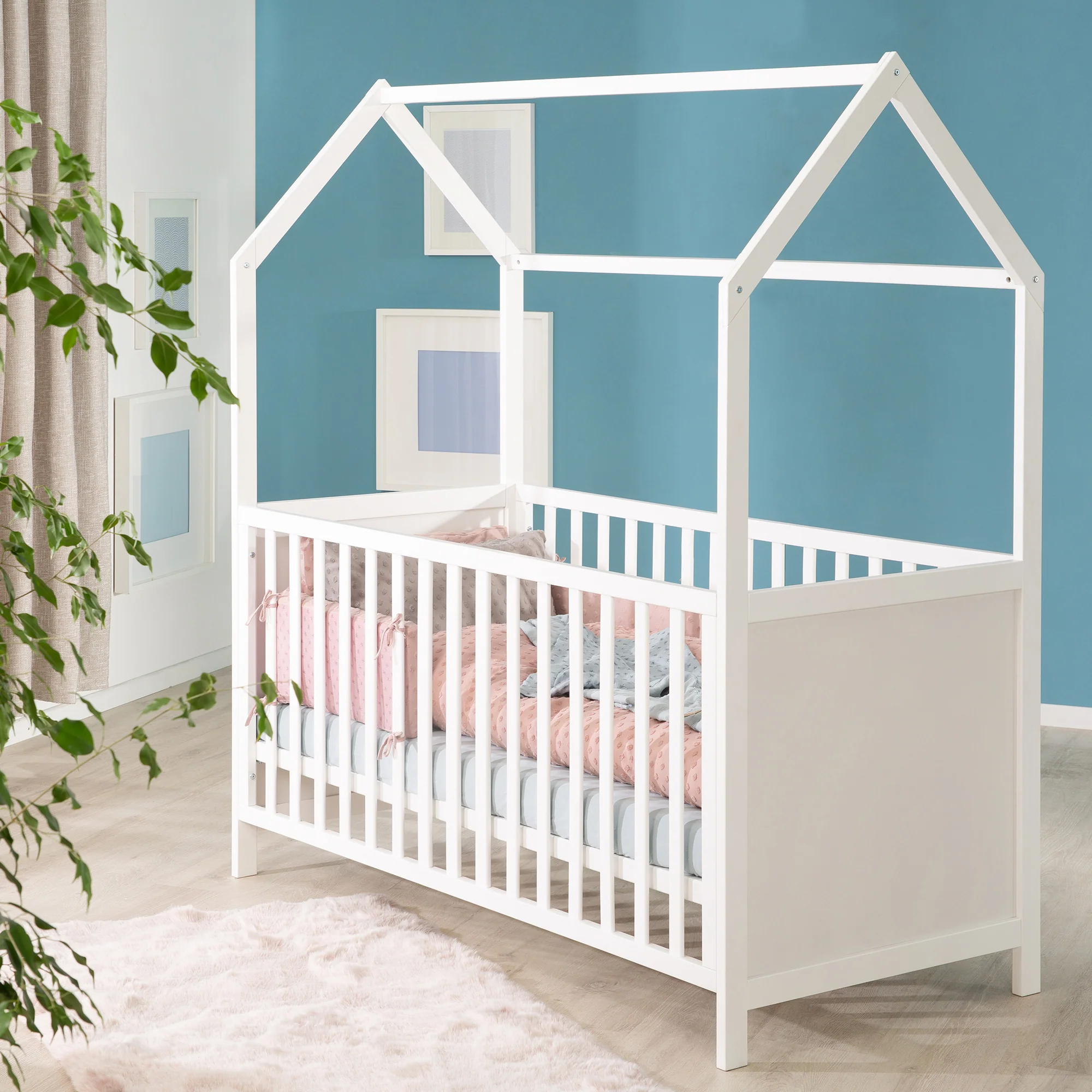 Hausbett 70 x 140 cm, FSC zertifiziert, Kombi-Kinderbett, weiß, 3-fach verstellbar, umbaubar - Image 8