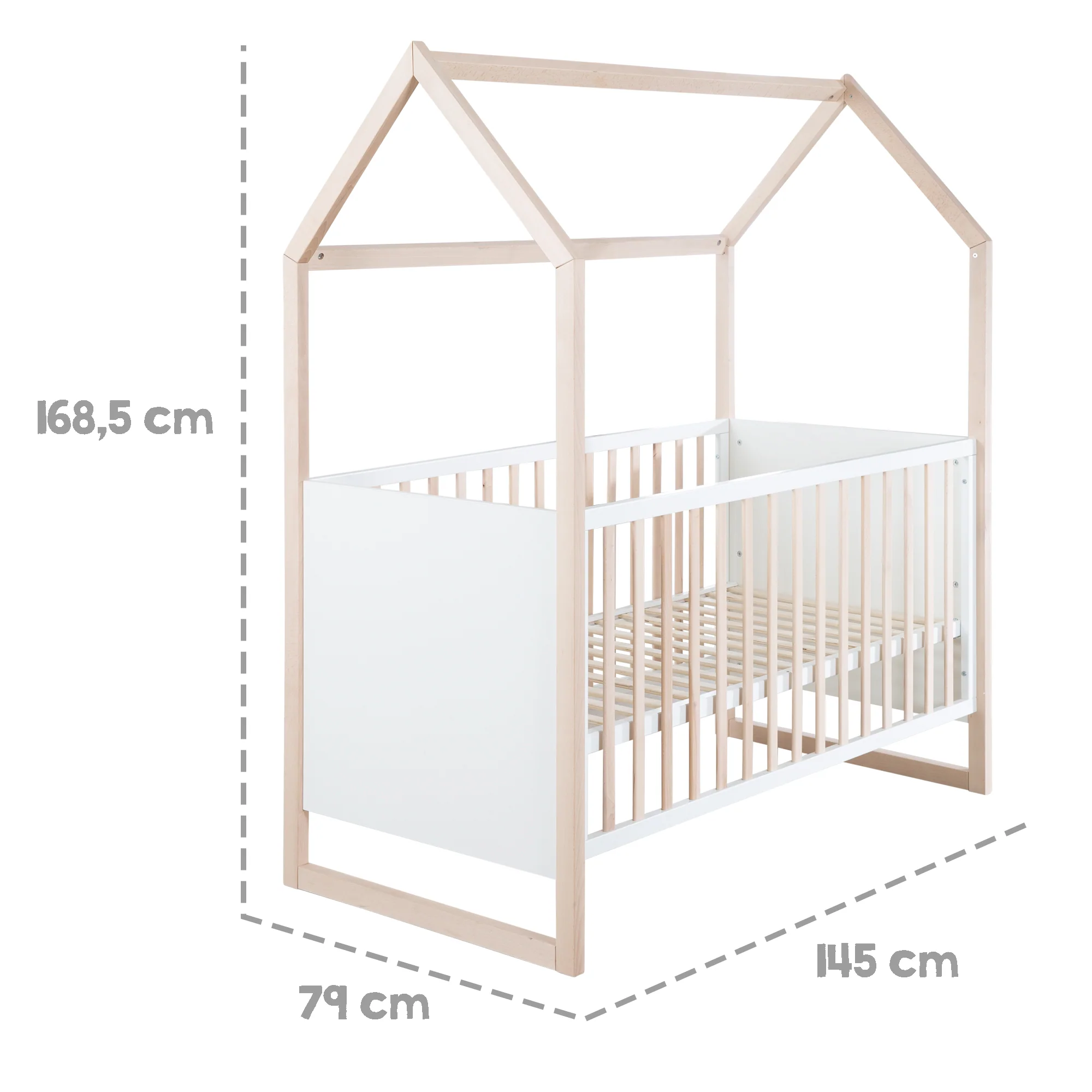 Hausbett 70x140 cm - Höhenverstellbar - Umbaubar - Buche natur - Holz weiß - Image 10