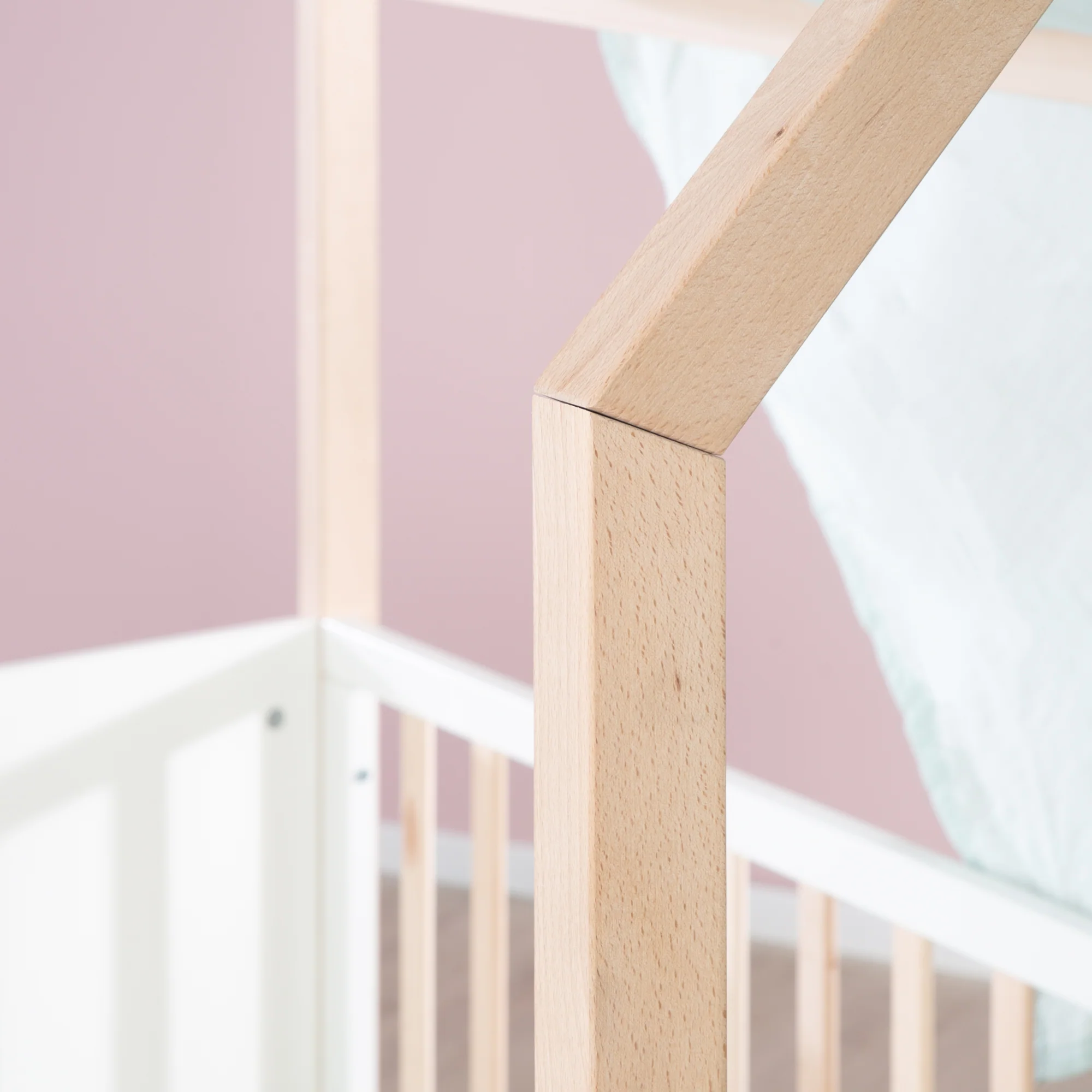 Hausbett 70x140 cm - Höhenverstellbar - Umbaubar - Buche natur - Holz weiß - Image 12